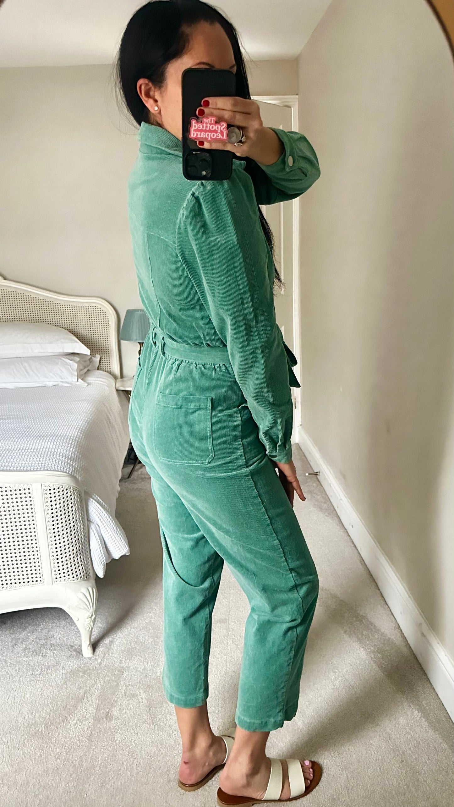 Oliver Bonas sage green corduroy jumpsuit boiler suit playsuit small UK 8