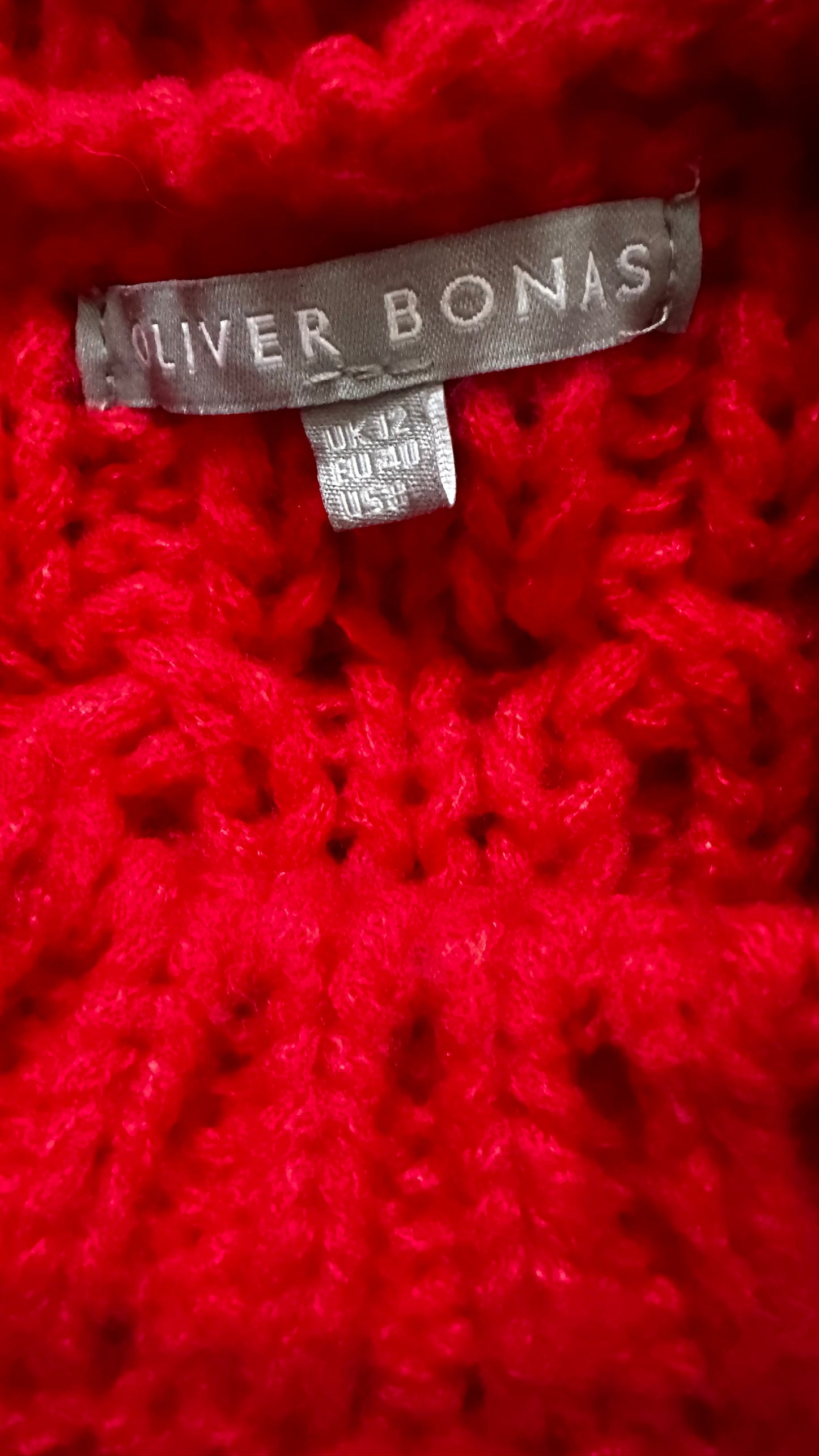 Oliver Bonas bright red knitted tank top waistcoat vest medium UK 12 vgc