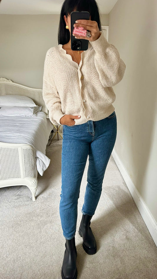 YAS cream wool blend knitted cardigan extra large UK 14 vgc