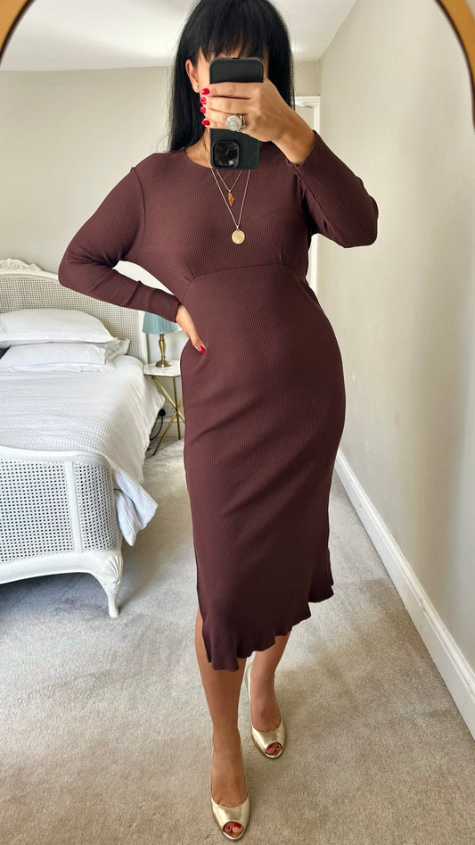 Nobody’s child brown ribbed midi dress medium large ML UK 12 excellent used condition