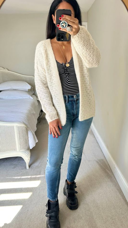 YAYA women cream white wool blend open knitted jumper cardigan small UK 8-10 vgc w25 