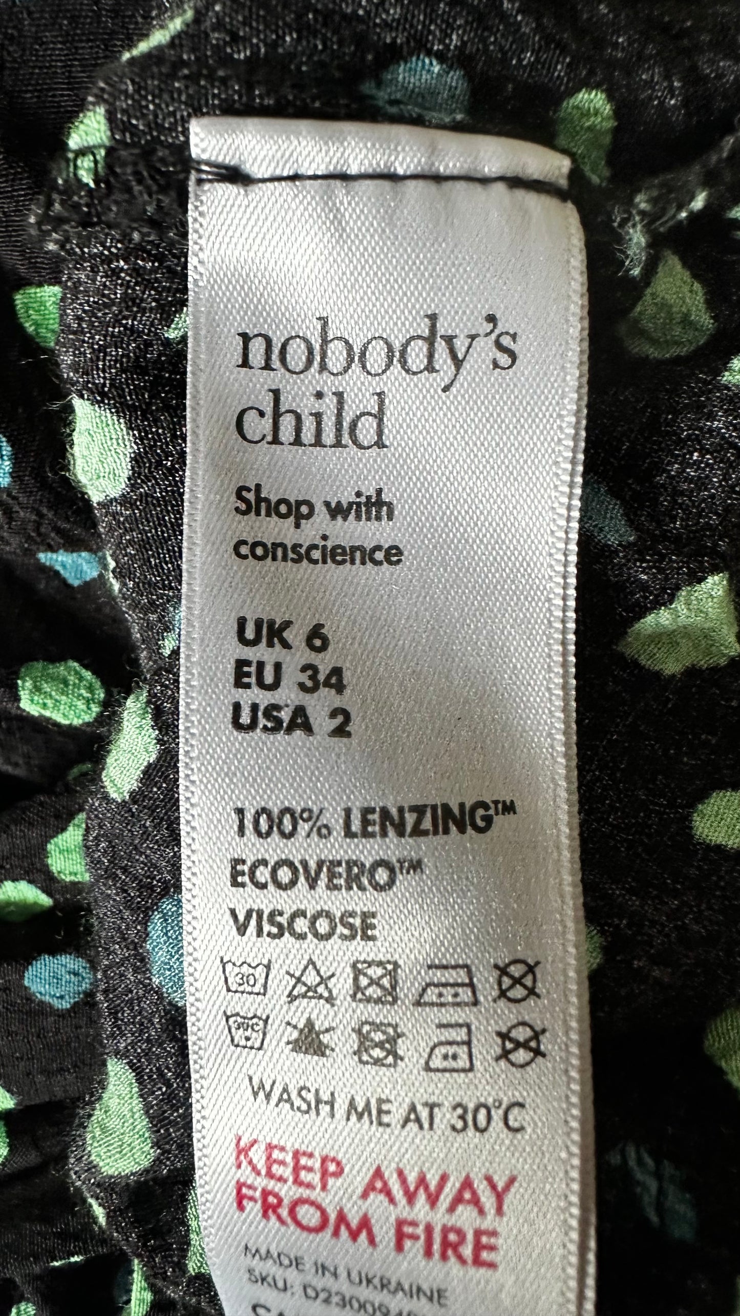 Nobody’s Child black green blue polka dot midi dress extra small UK 6 vgc