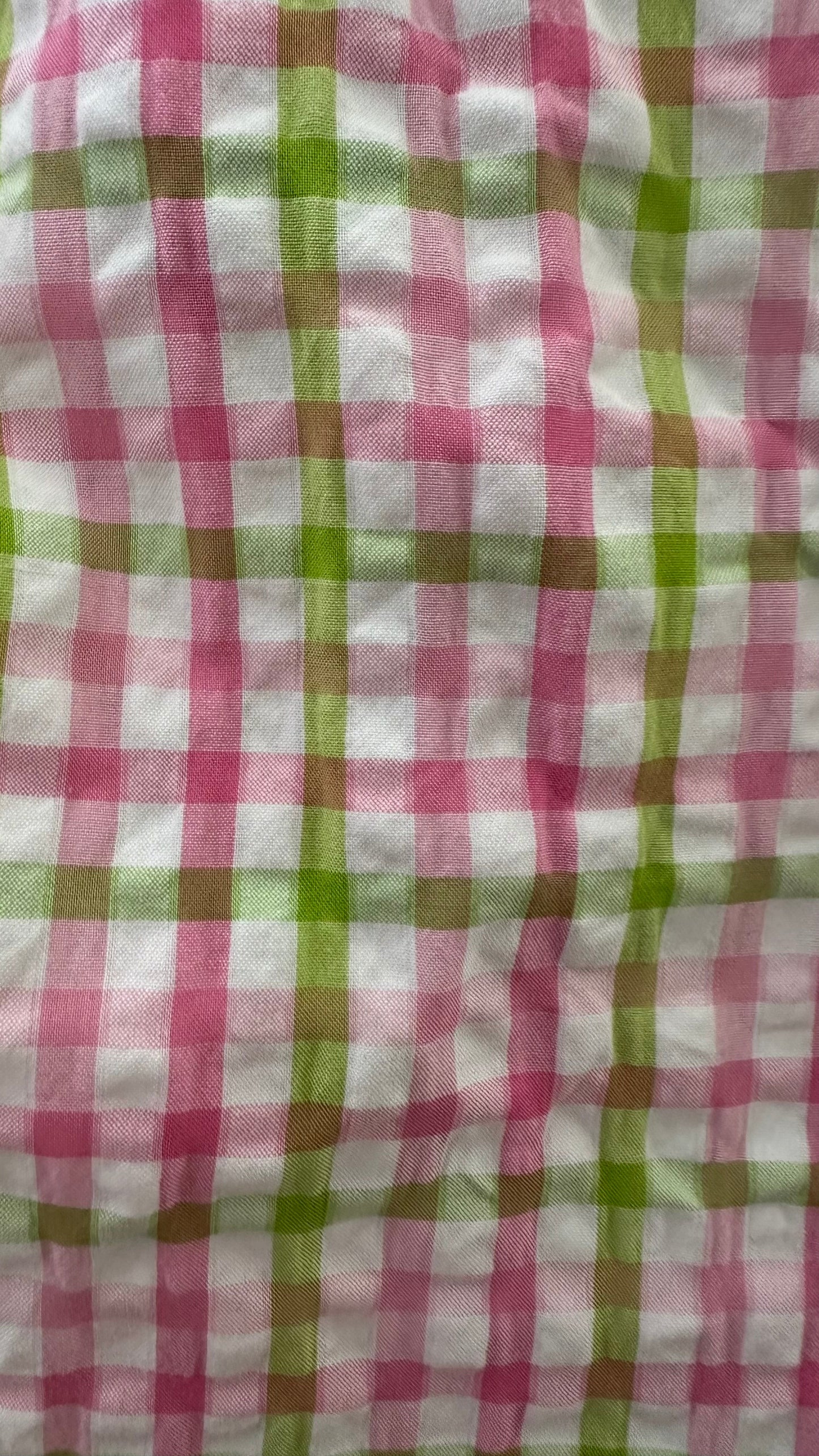 French Connection pink white green gingham check rusched maxi dress large UK 14-16 vgc