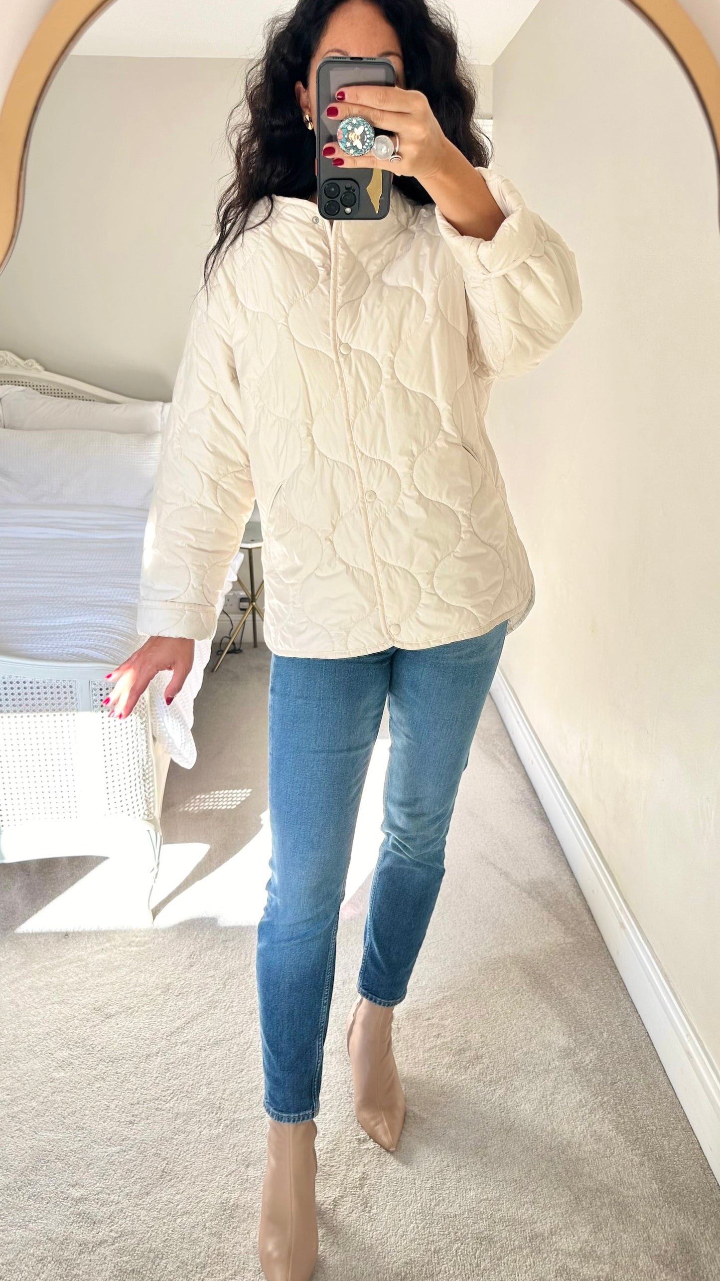 Mango white quilted jacket coat large L UK 12 vgc