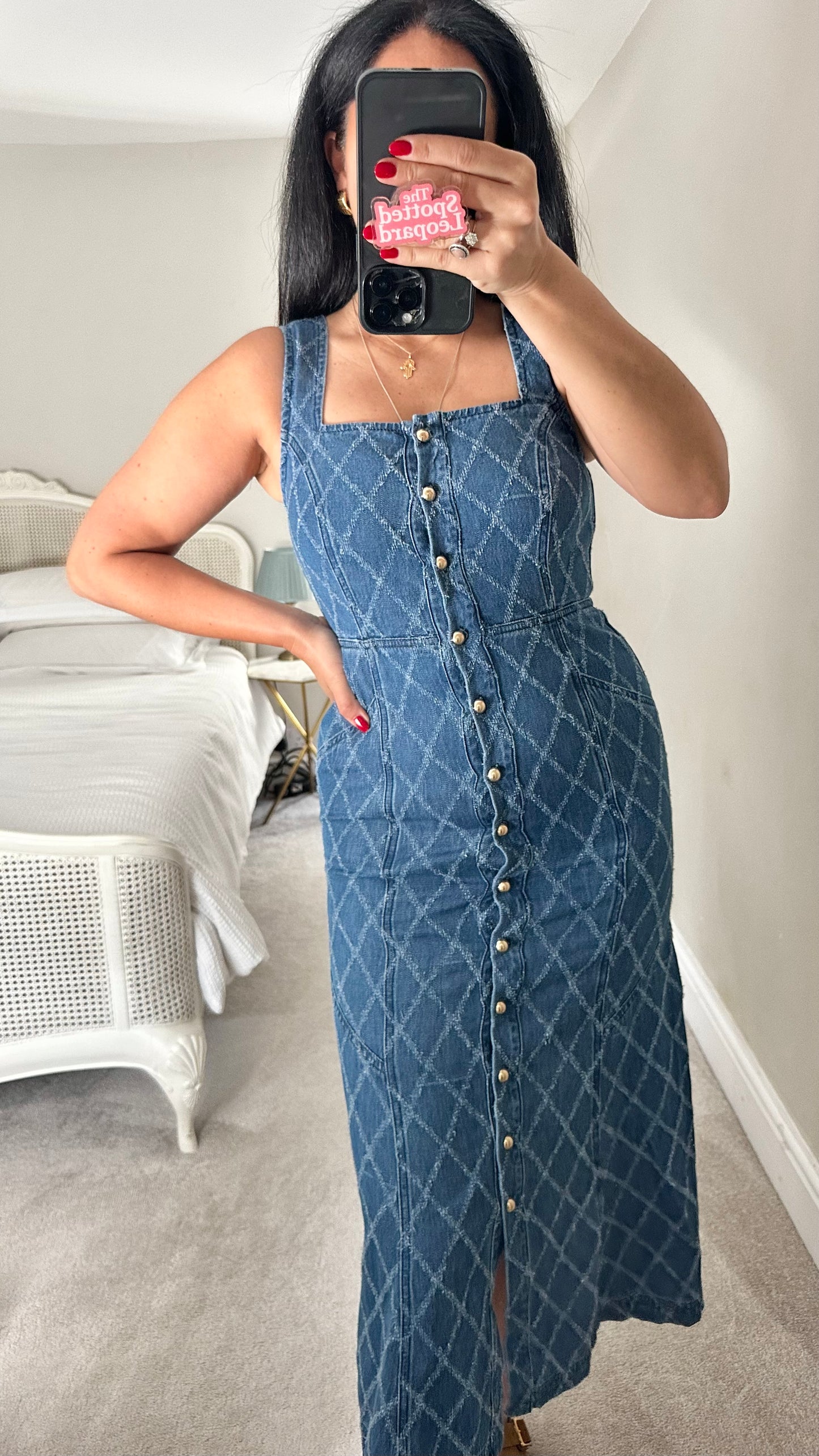 Mint Velvet blue denim jeans midi button up dress small UK 8 vgc