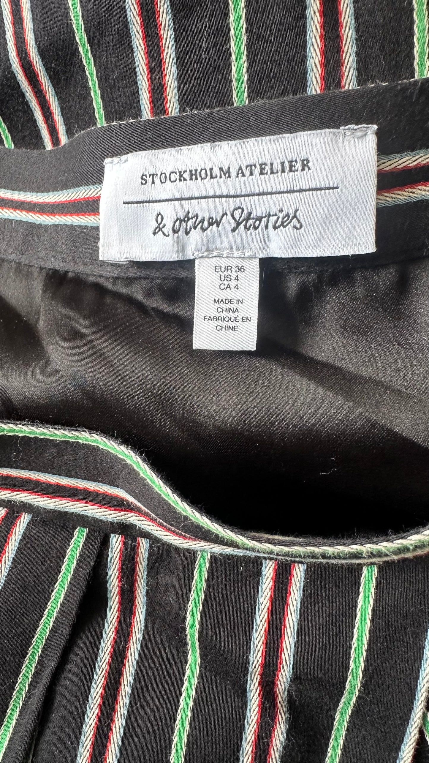 & other stories black green red stripe midi long skirt small UK 8 vgc w25