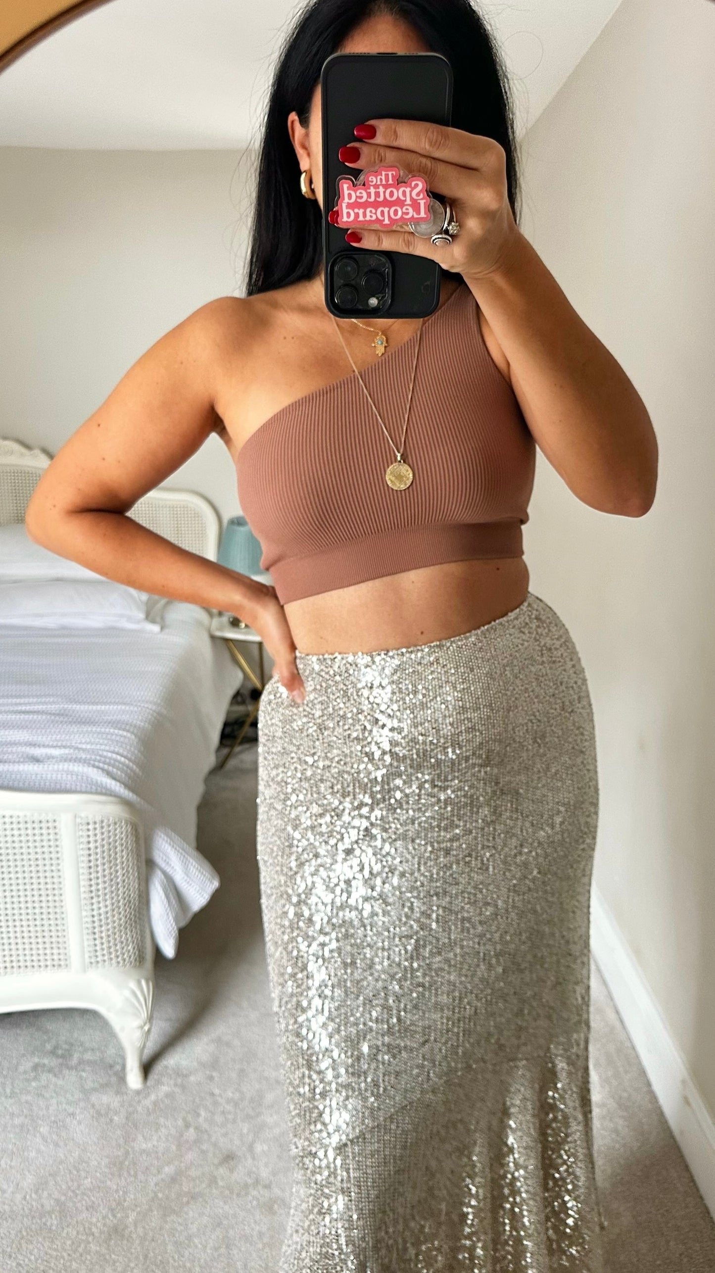 Whistles silver sequin midi skirt medium large UK 10-12 Christmas event XMS25