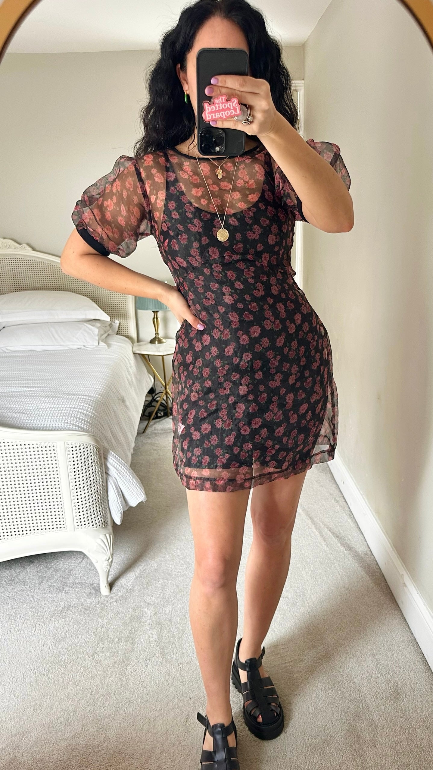 Nobodys child black pink rose sheer mini event dress small UK 8 NWT new