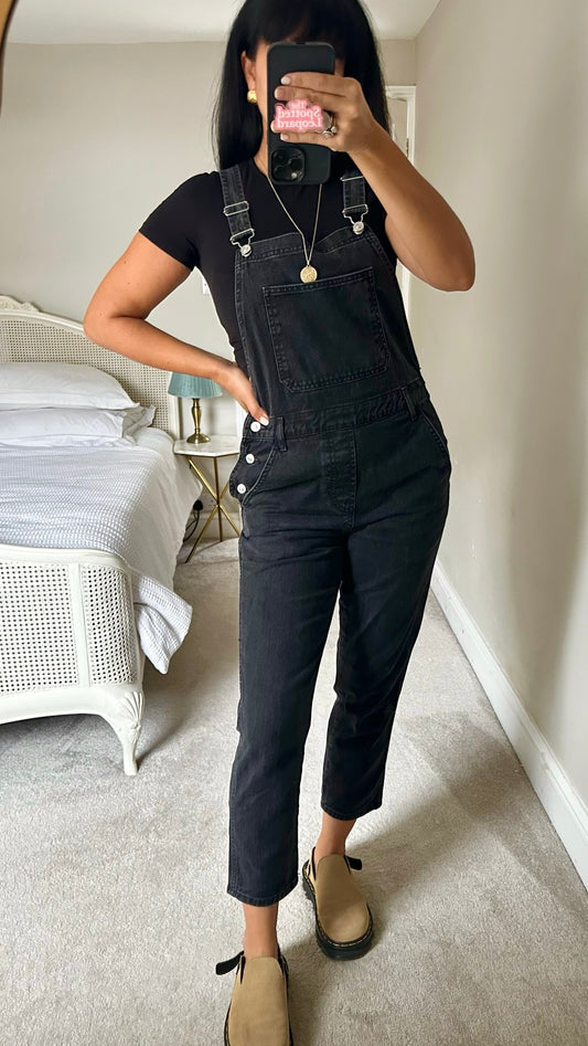 Topshop black charcoal denim jeans dungarees jumpsuit playsuit medium UK 10 vgc