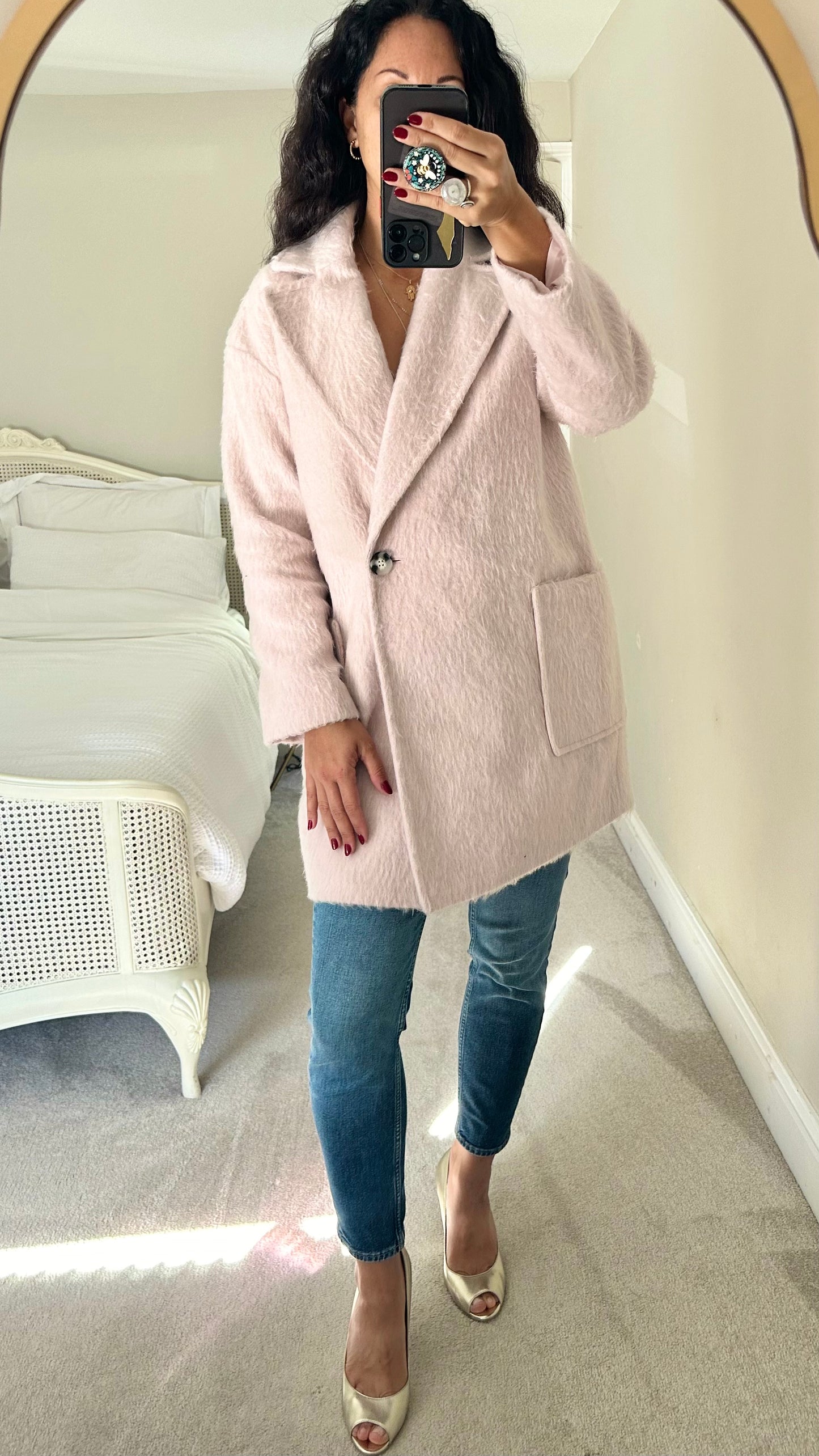 Topshop light rose pink overcoat large UK 12-14 vgc