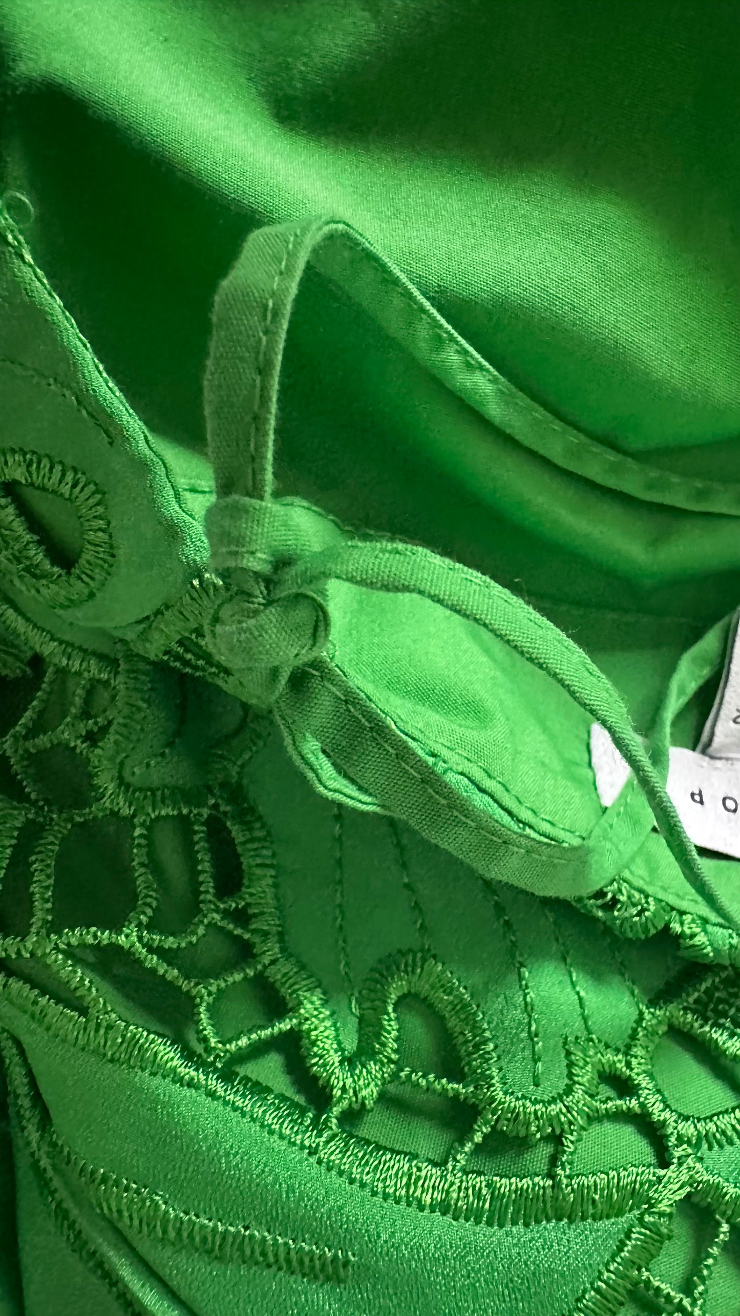 Topshop bright green embroidered mini slip holiday event dress medium UK 14 vgc