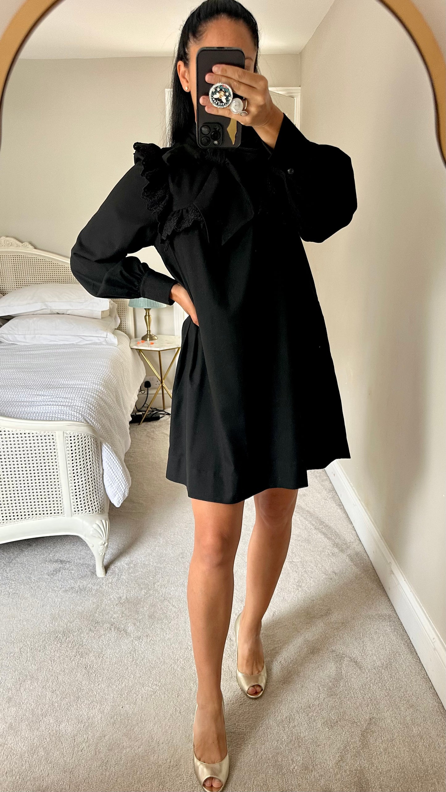 & other stories black wool blend mini dress extra large UK 14 new bnwot w25