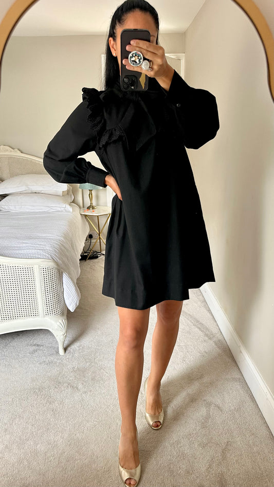 & other stories black wool blend mini dress extra large UK 14 new bnwot w25