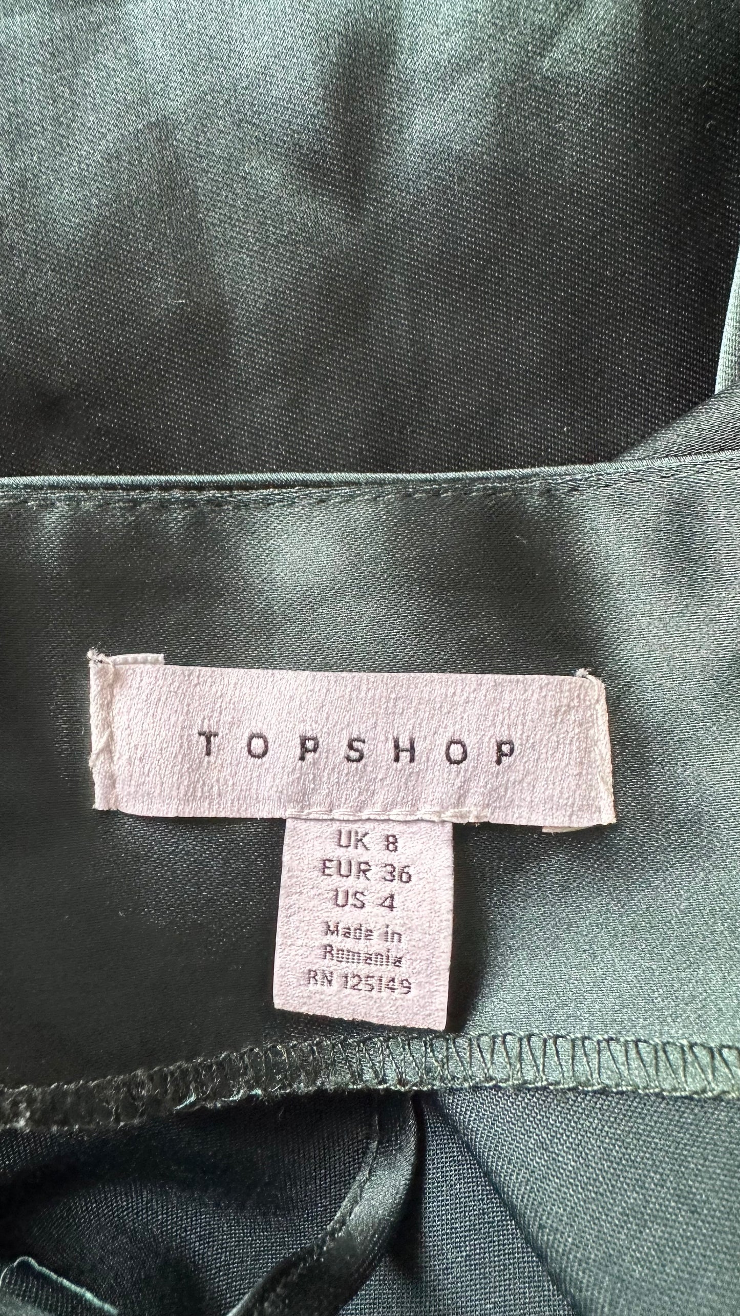 Topshop deep green side split midi slip dress party event small UK 8 vgc