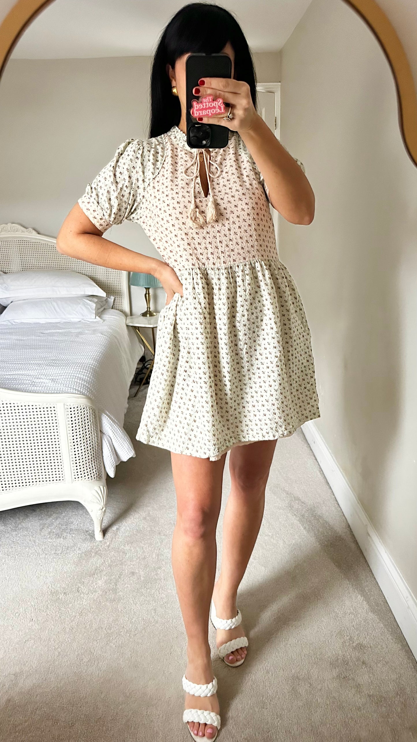 Louche light green pink mini cotton dress small UK 10 holiday vgc