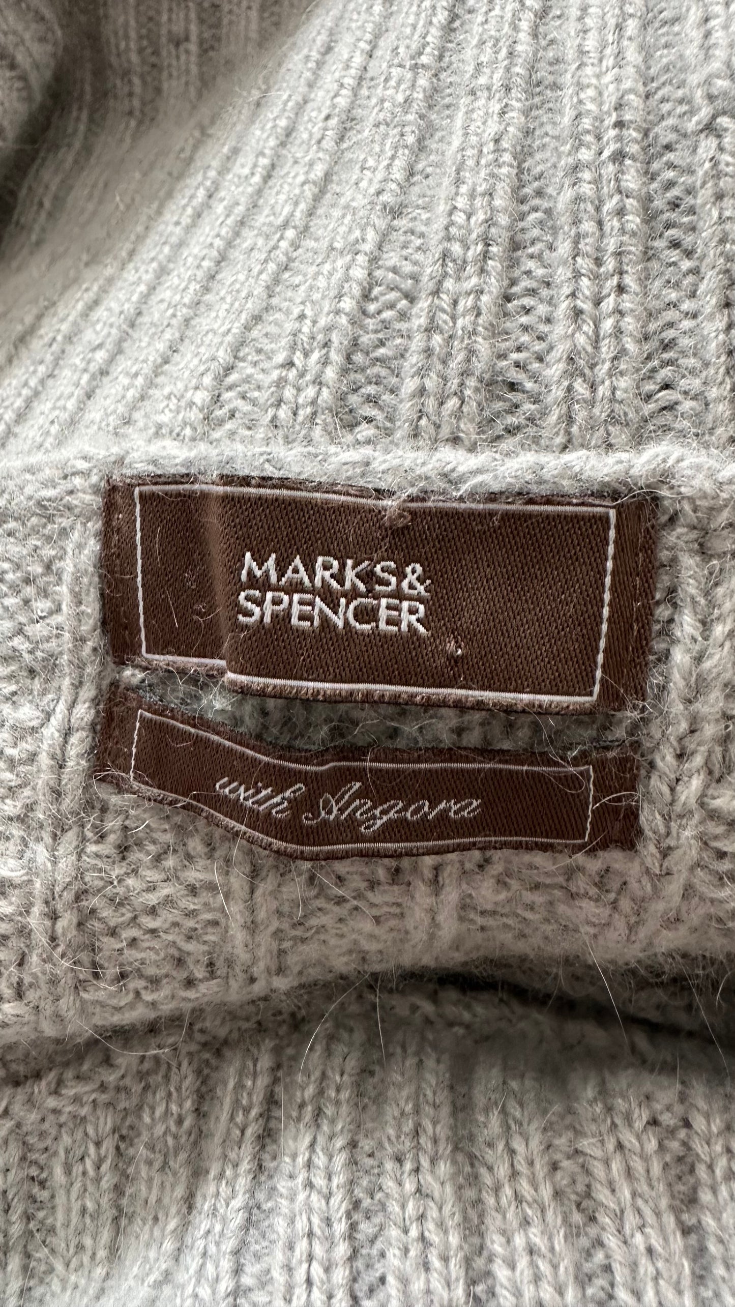 M&S Marks & Spencer grey knitted angora cardigan jumper large UK 12 vgc