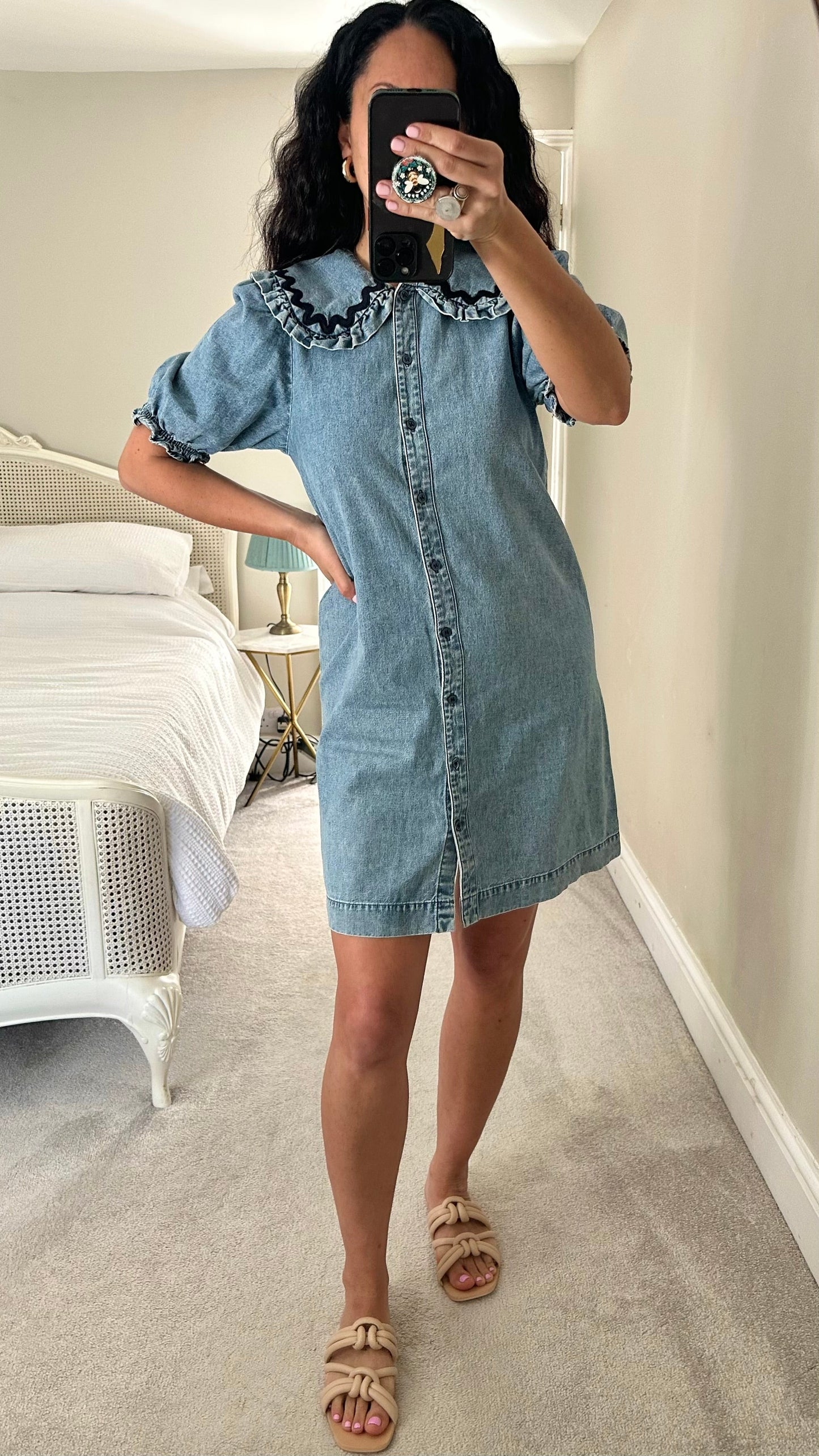 & other stories denim frill collar button up mini dress large UK 16 vgc casual
