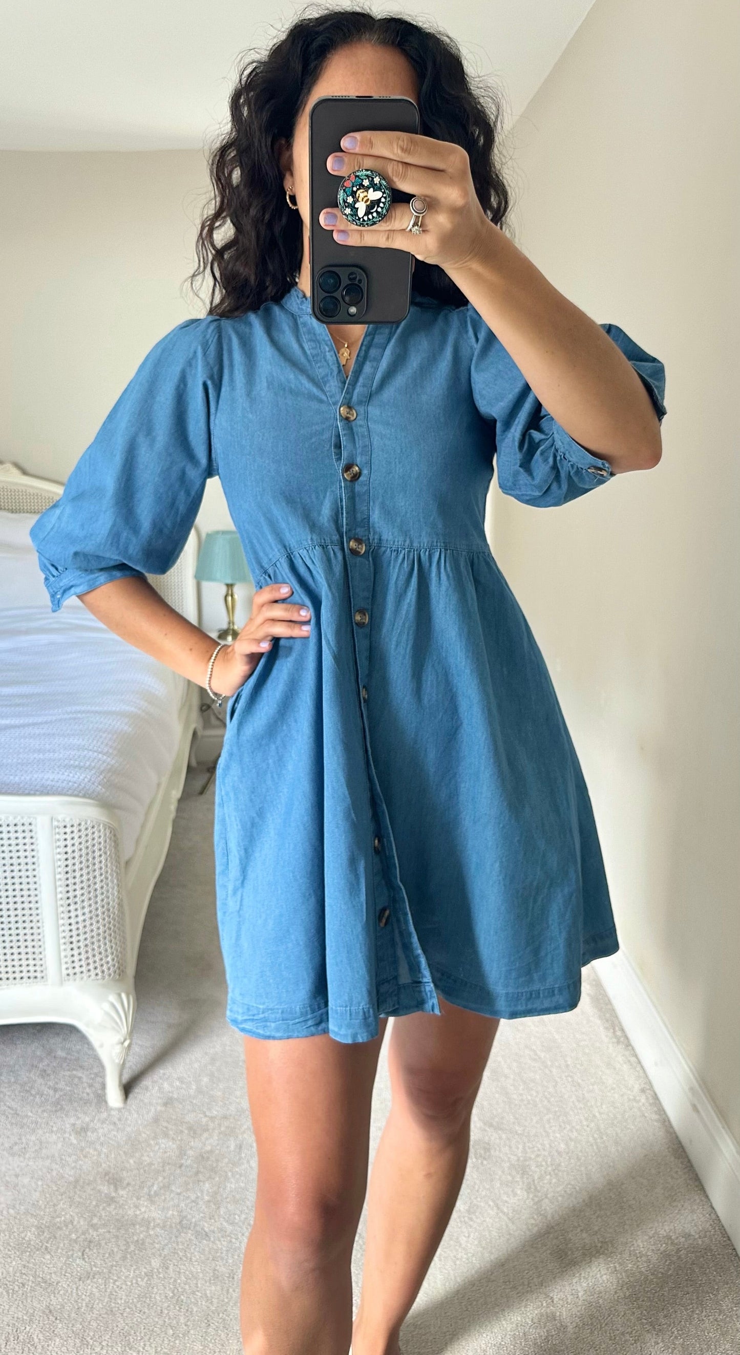 Warehouse denim jeans blue button up mini dress extra small UK 6 vgc