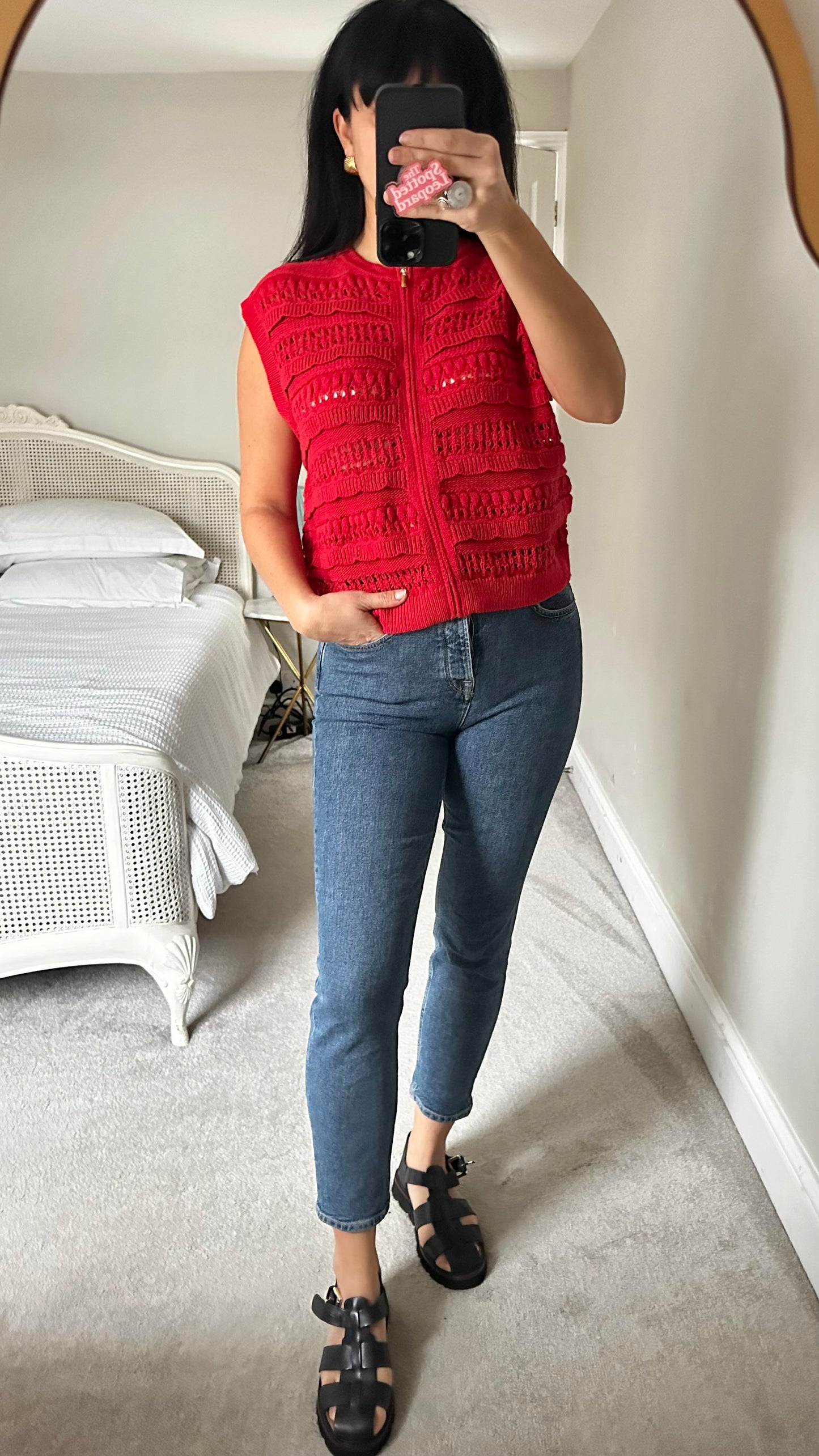 Oliver Bonas red knitted waistcoat top jumper medium UK 14 vgc