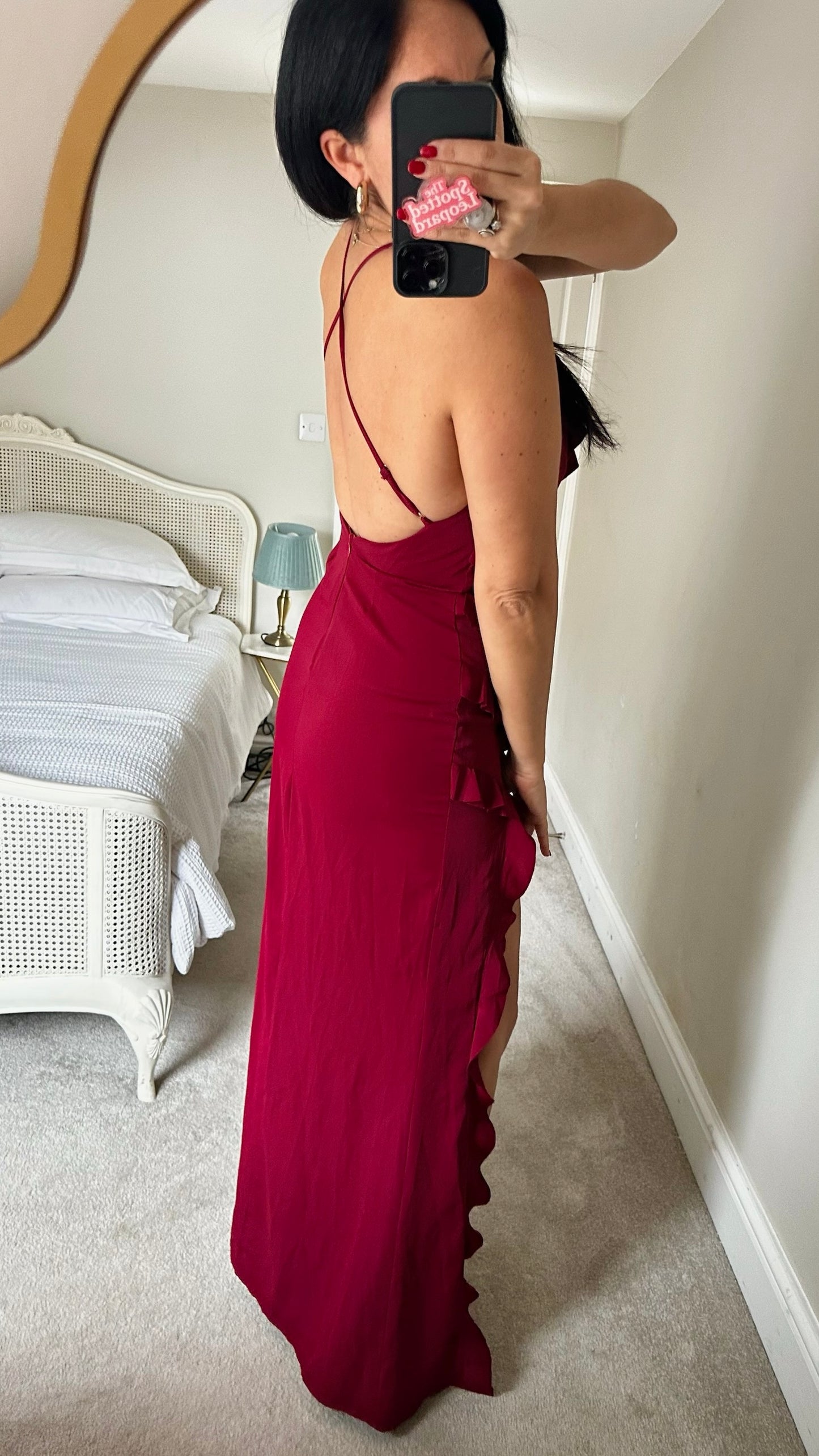 Club L burgundy ruffle v neck side split maxi event dress medium UK 10 vgc XMS25