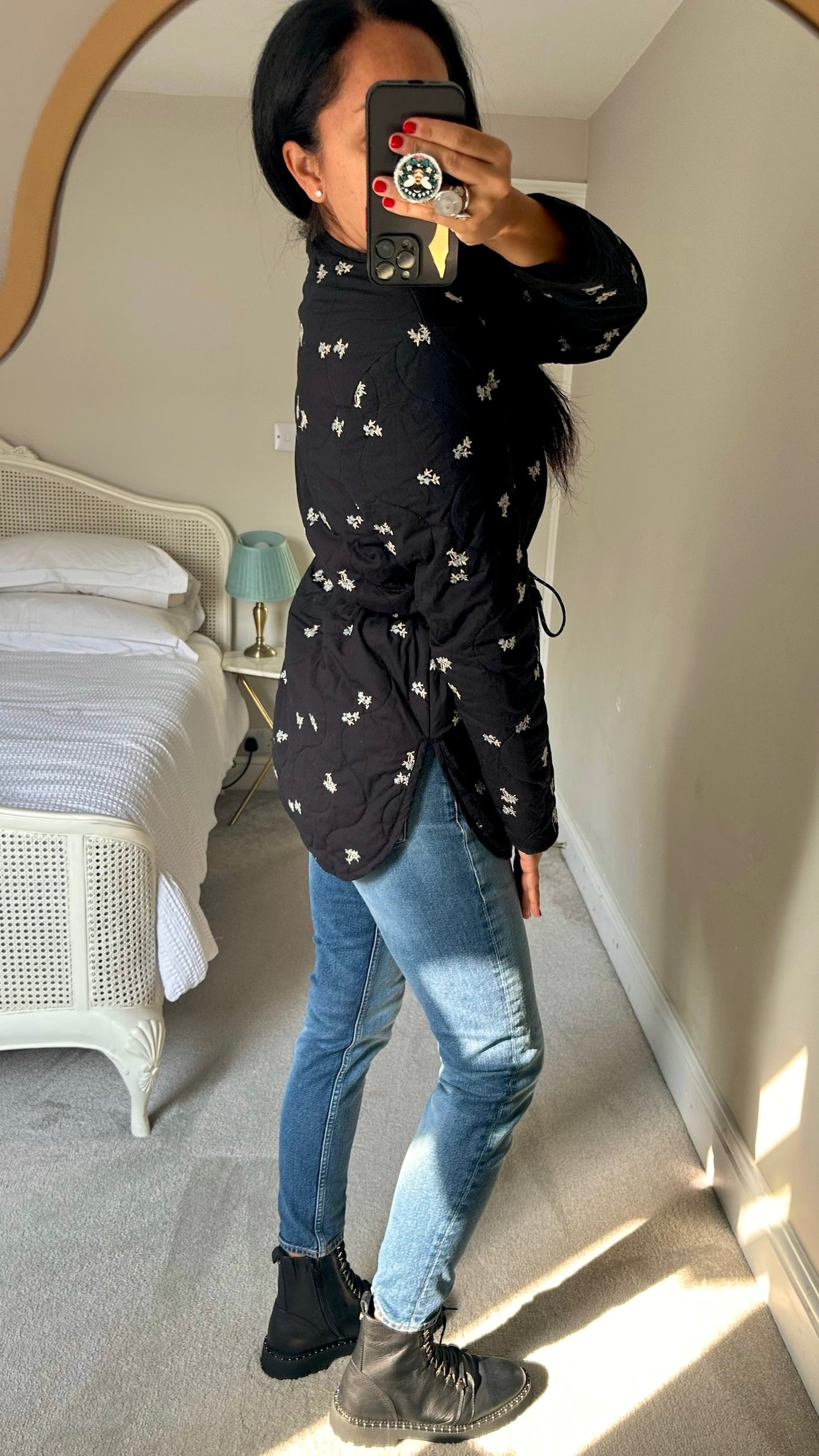 Second female @ Anthropologie black quilted embroidered jacket coat small UK 8-10 vgc w25