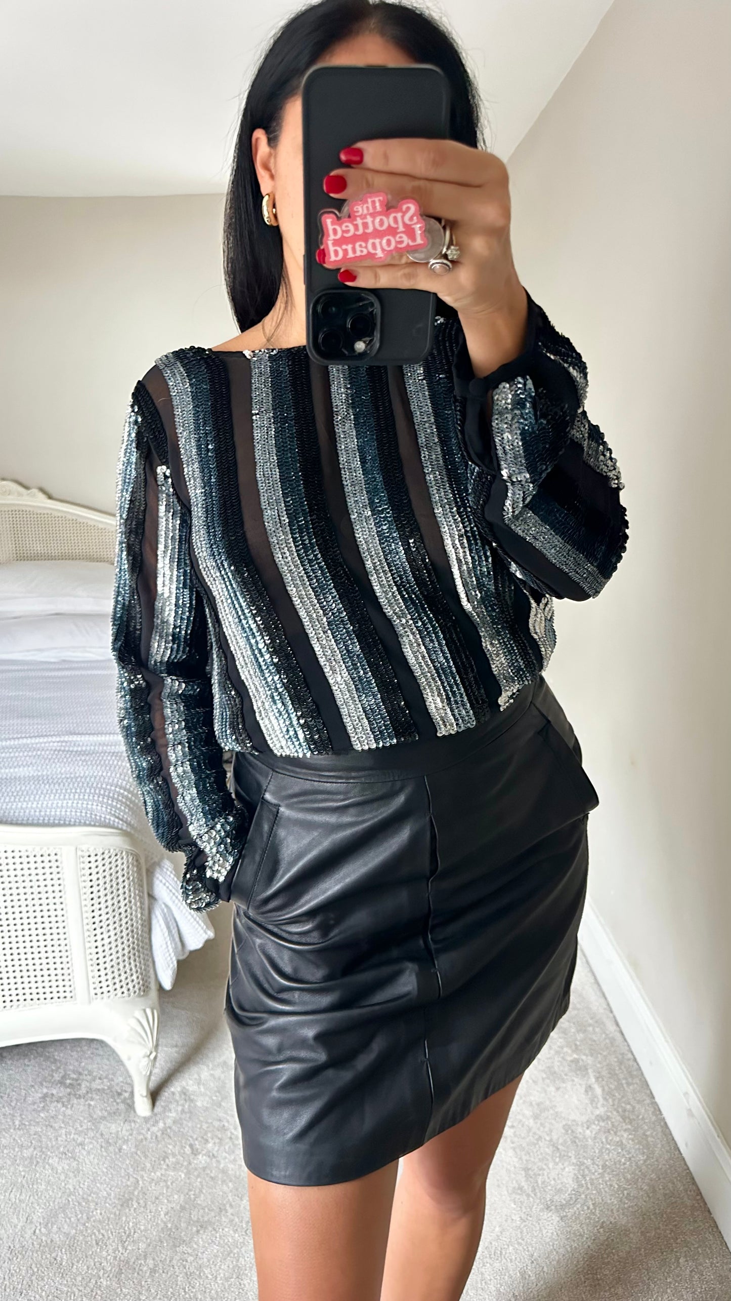 ASOS black silver stripe sequin Christmas top event large UK 12 vgc XMS25