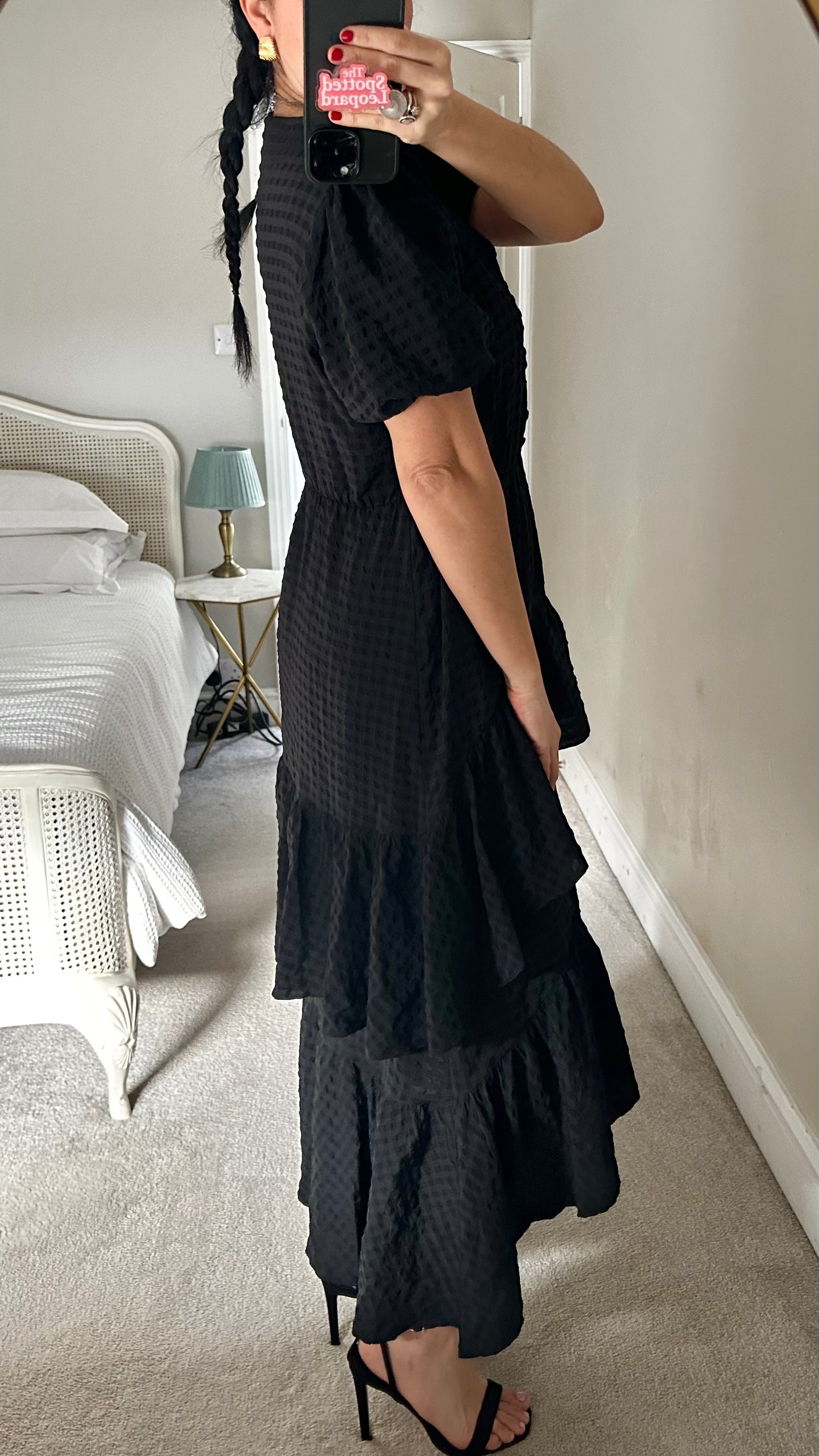 Ro & Zo black gingham check hi low ruffle medium UK 14 vgc