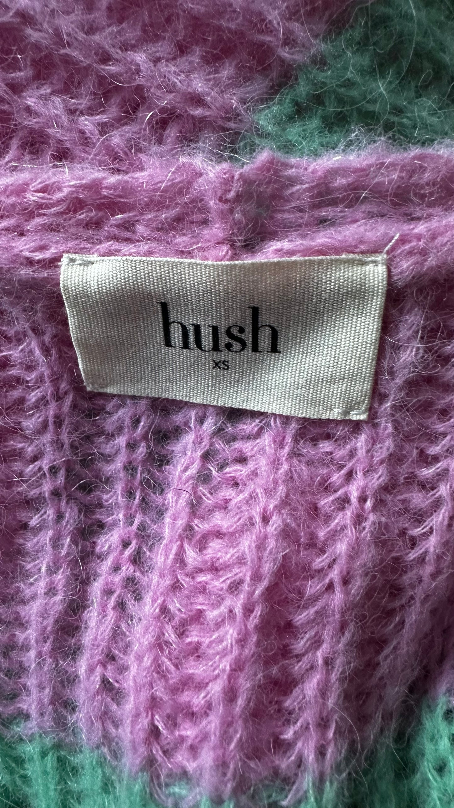 HUSH pink green stripe alpaca blend knitted jumper small UK 8 10 vgc