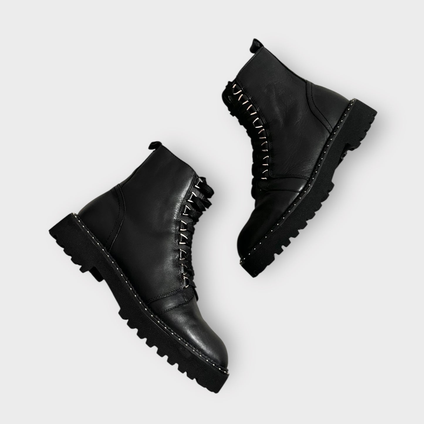 Office black leather lace up brogue grenson style boots EU 38 39 40 new bnwot w25
