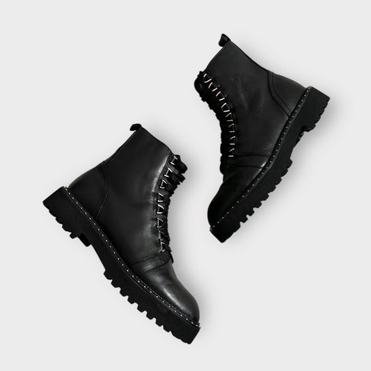 Office black leather lace up brogue grenson style boots EU 38 39 40 new bnwot w25