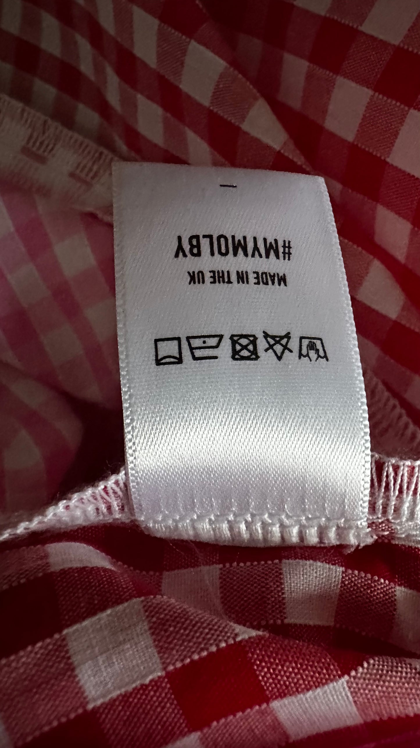 Molby the label red pink white gingham check midi dress small UK 8 vgc