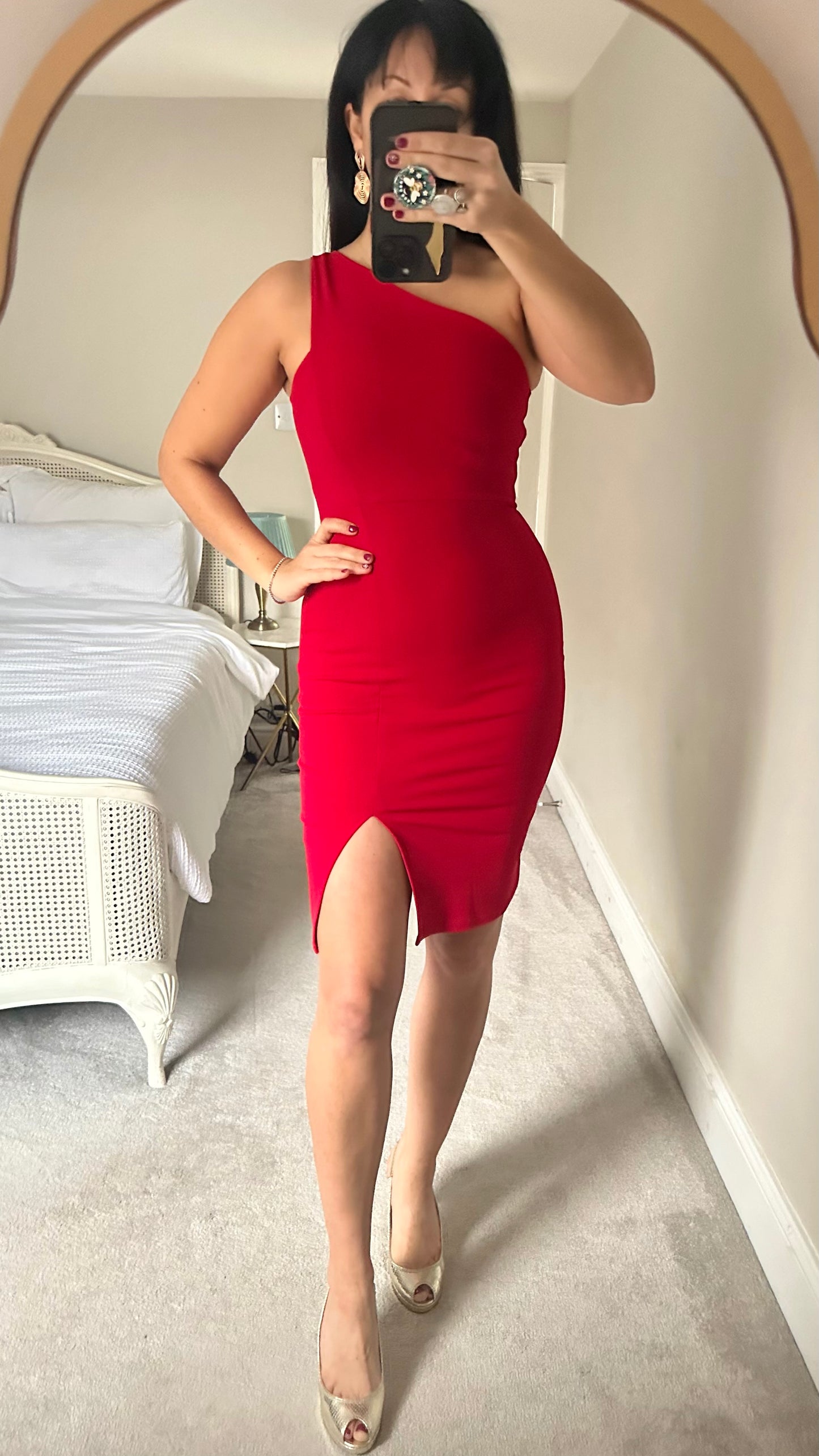 Femme Luxe Red one shoulder mini dress new bnwt small UK 8