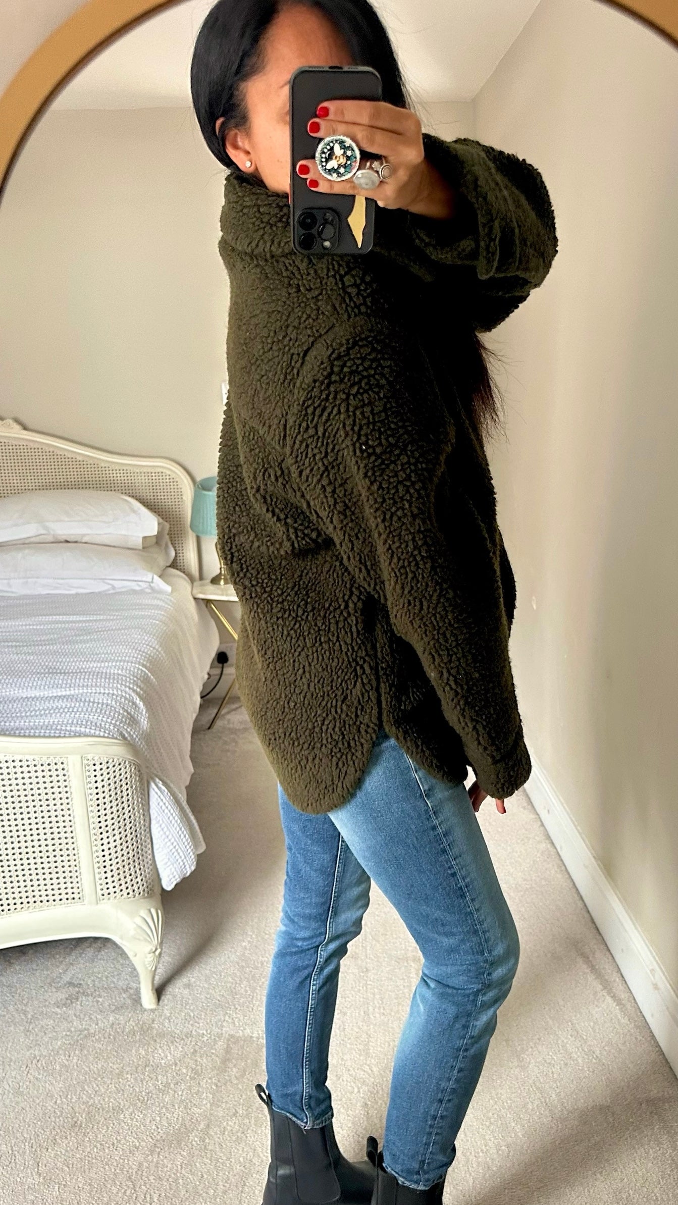 Cos olive khaki green borg teddy fleece extra large UK 14-16 vgc w25