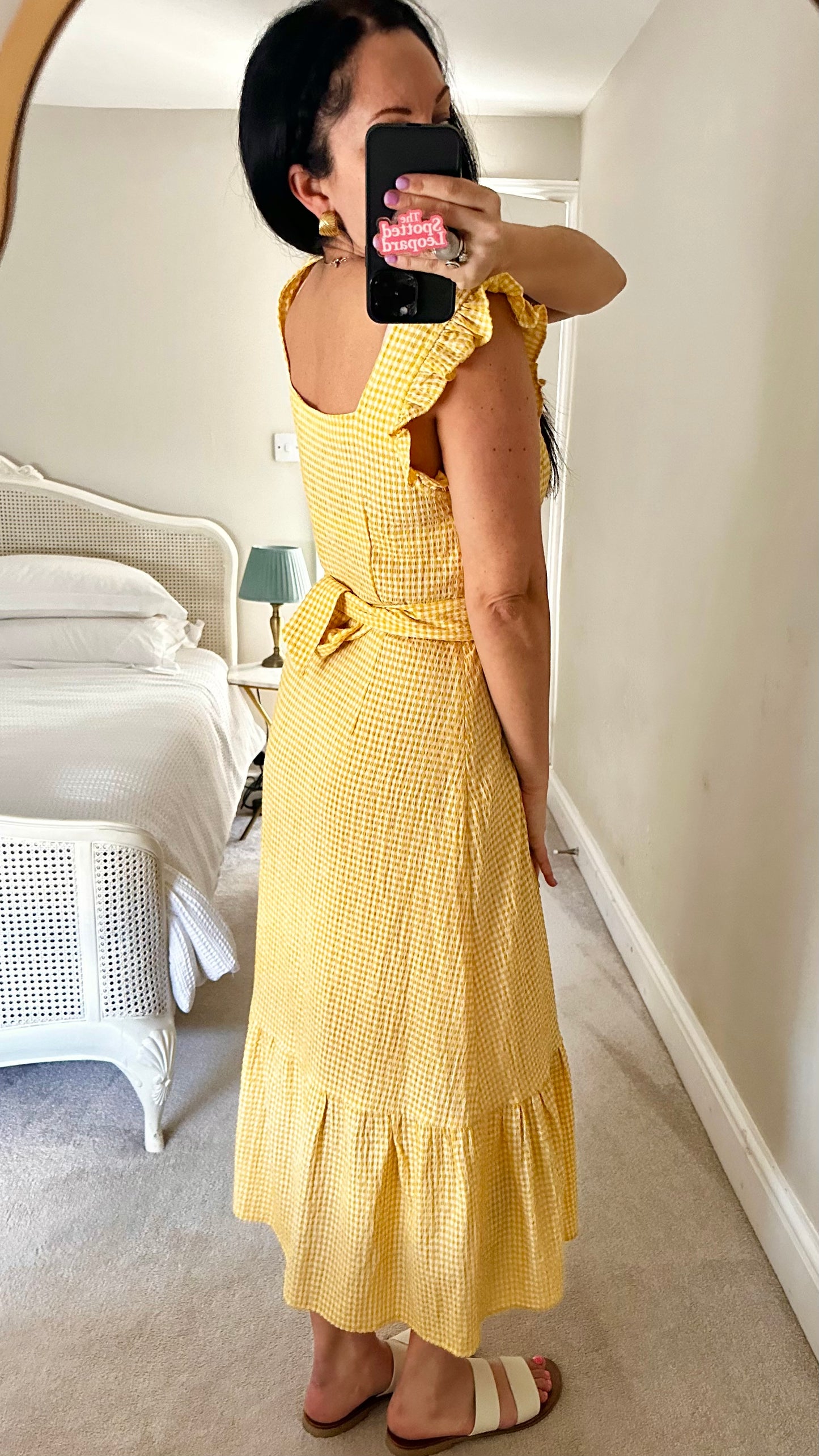 Oasis yellow cream gingham check midi long dress medium UK 12 new bnwt holiday