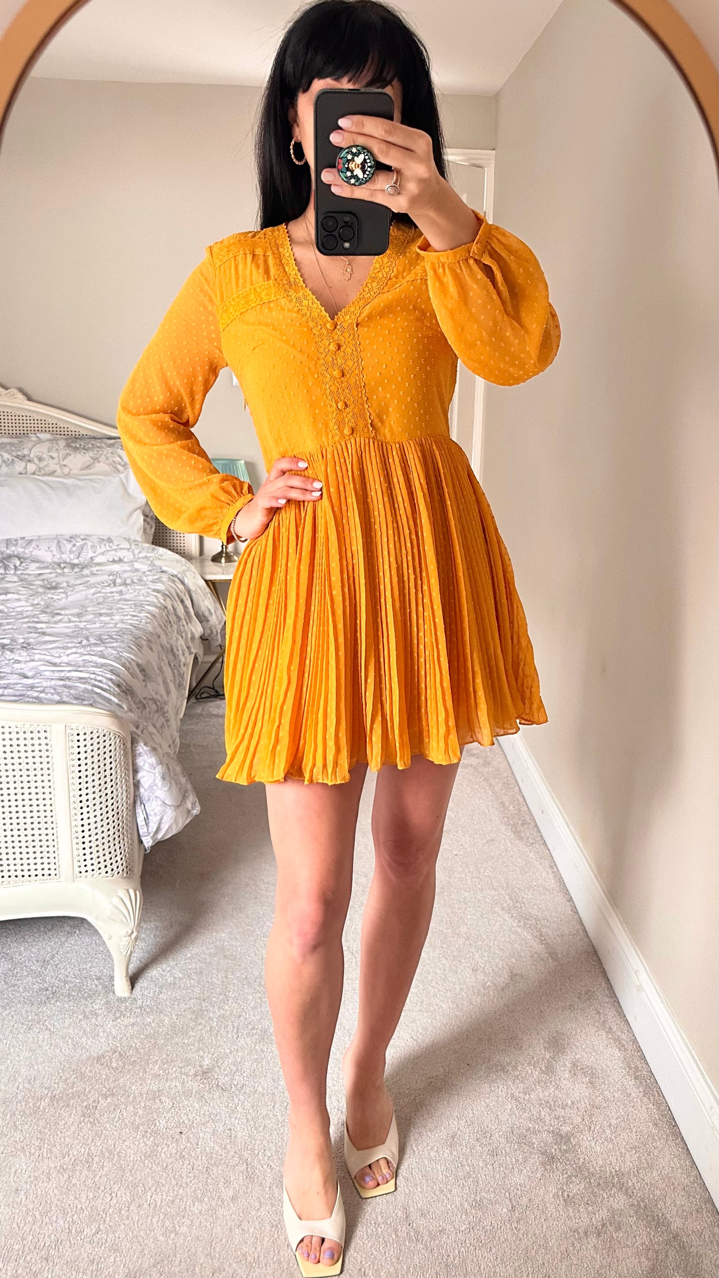 Zara mustard yellow orange pleated mini dress medium UK 10 vgc