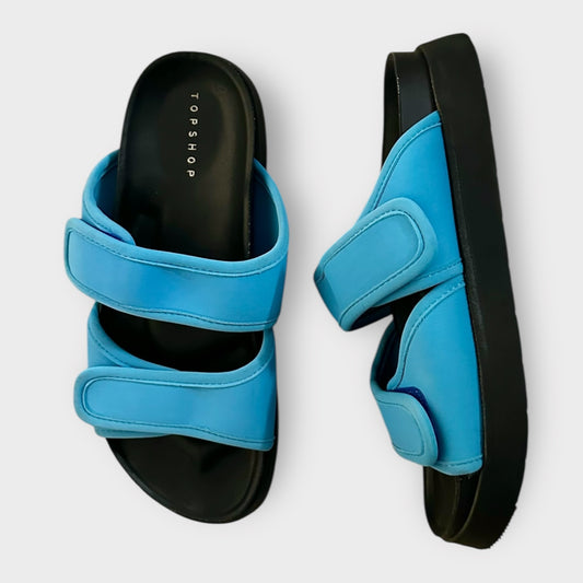 Topshop light blue Velcro sliders sandals holiday shoes flats EU 38 UK 5