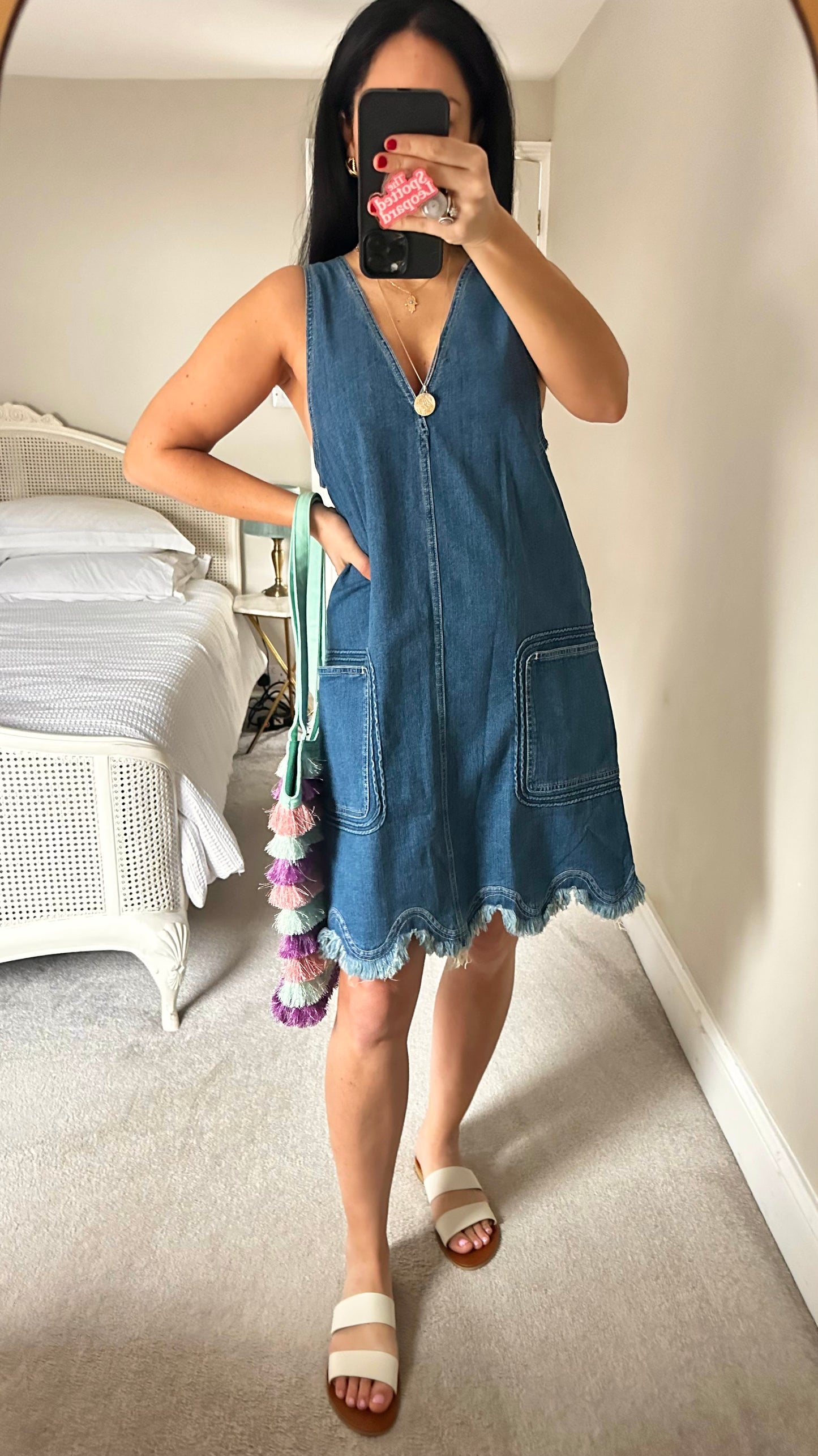 See by Chloe navy blue denim jeans mid length dress medium UK 14 vgc