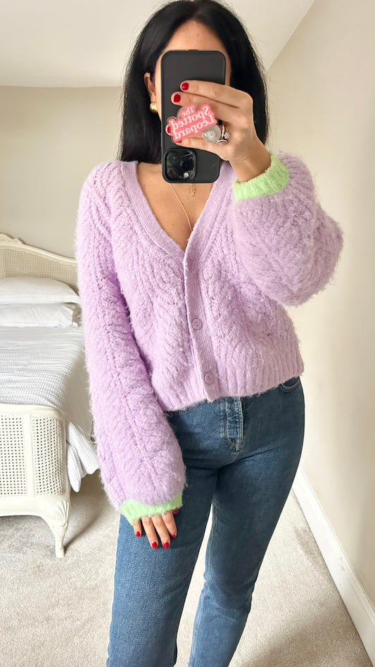 Oliver bonas lilac green knitted cardigan jumper small UK 10