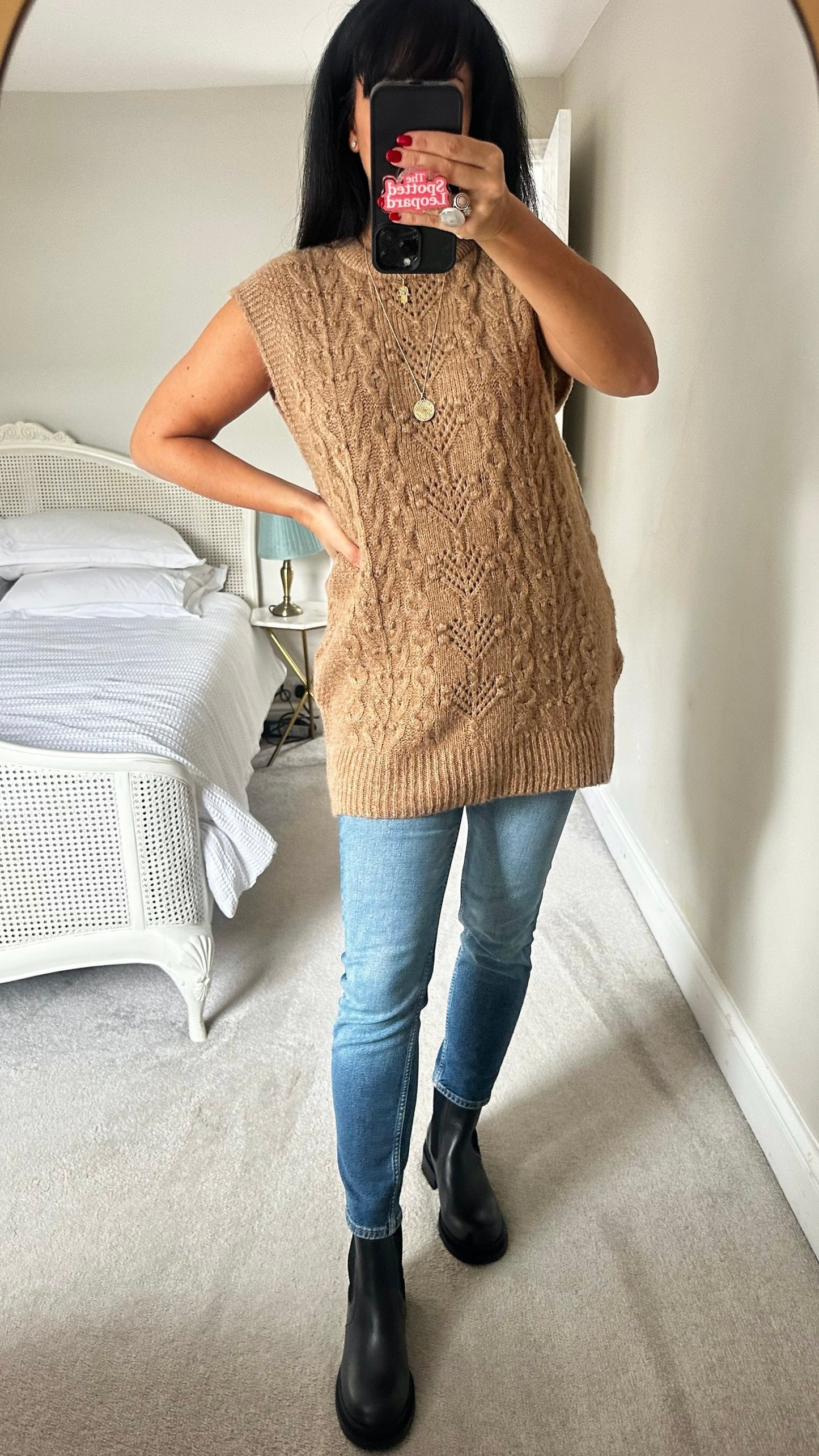 Warehouse beige tan brown knit tabard vest waistcoat large L UK 12 excellent used condition