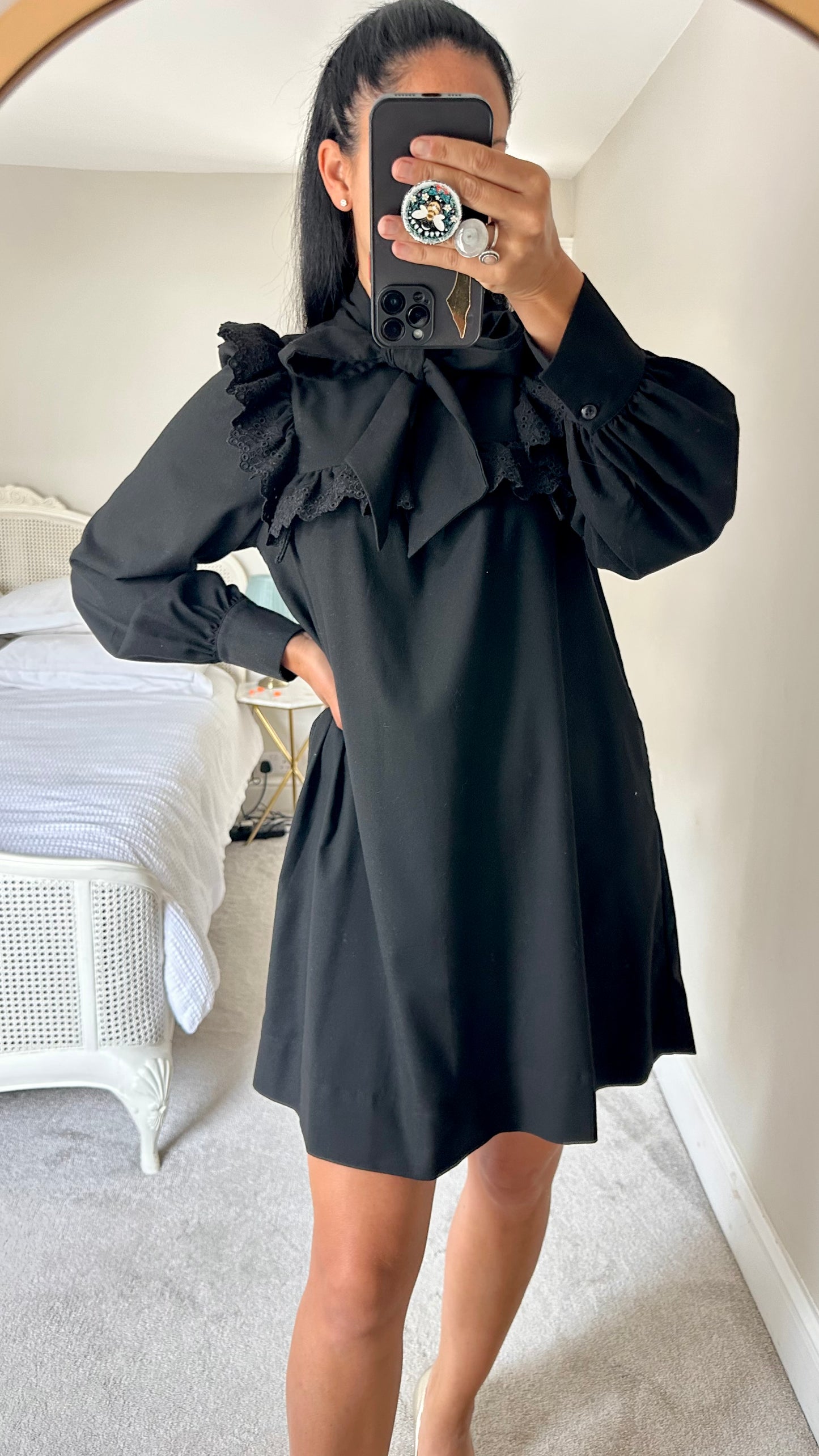 & other stories black wool blend mini dress extra large UK 14 new bnwot w25