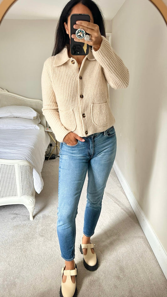 Mango cream beige chunky knit jumper cardigan medium M UK 10 excellent used condition W25