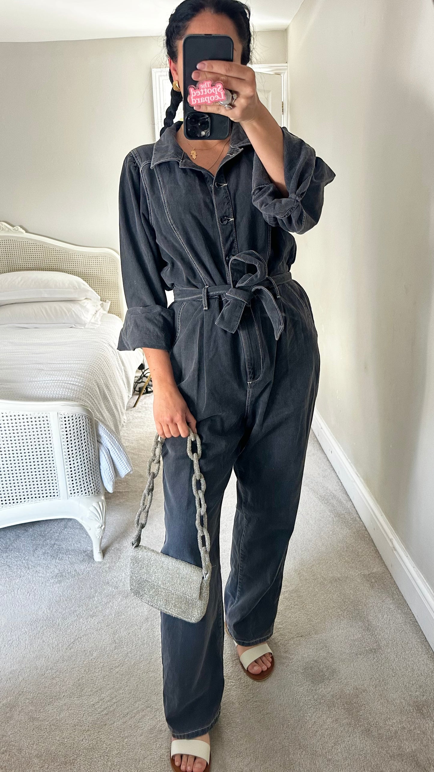 Oliver Bonas black charcoal grey jumpsuit playsuit trousersuit medium UK 14 vgc
