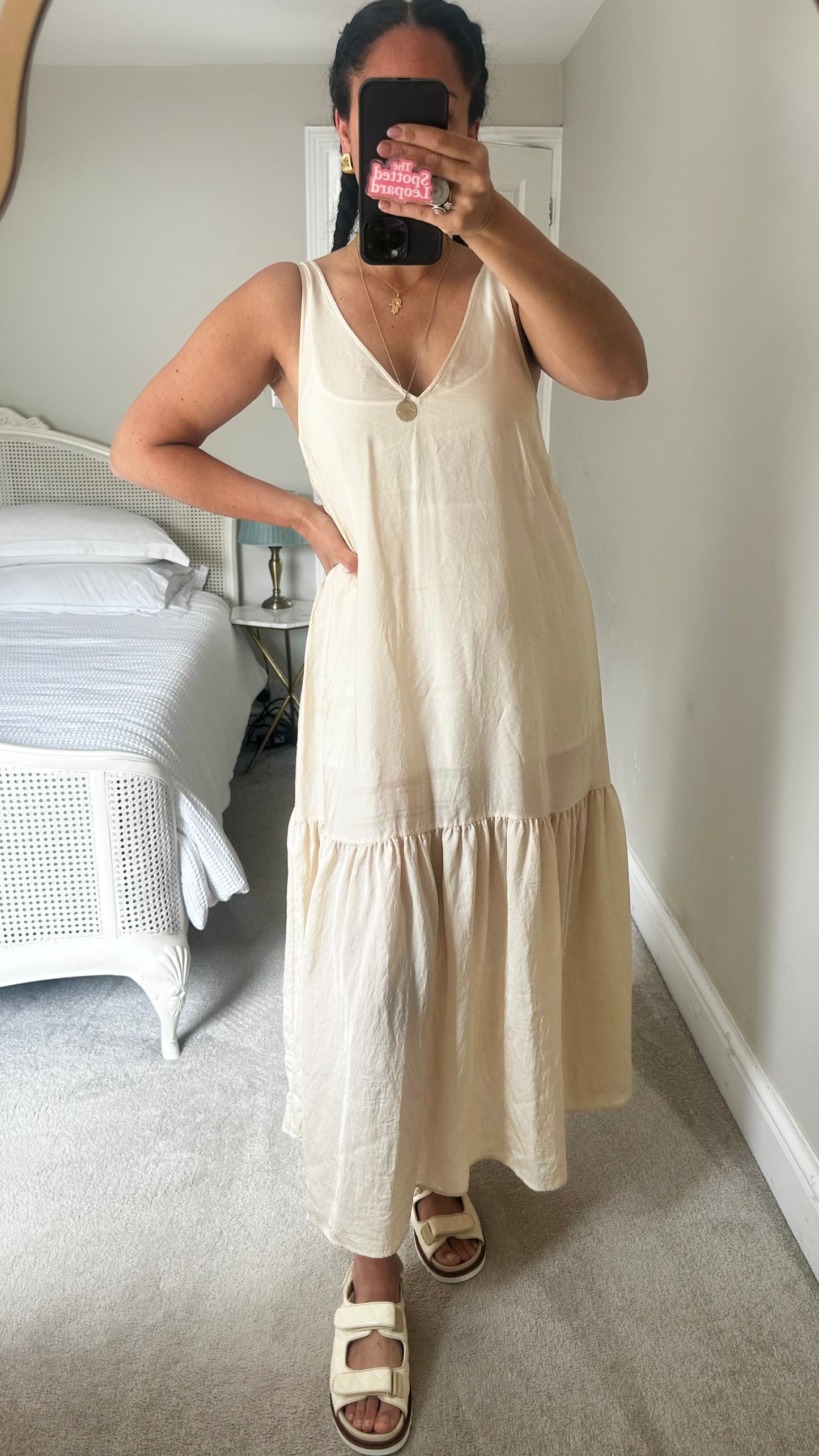 & other stories cream crinkle maxi long dress boho medium UK 12 vgc