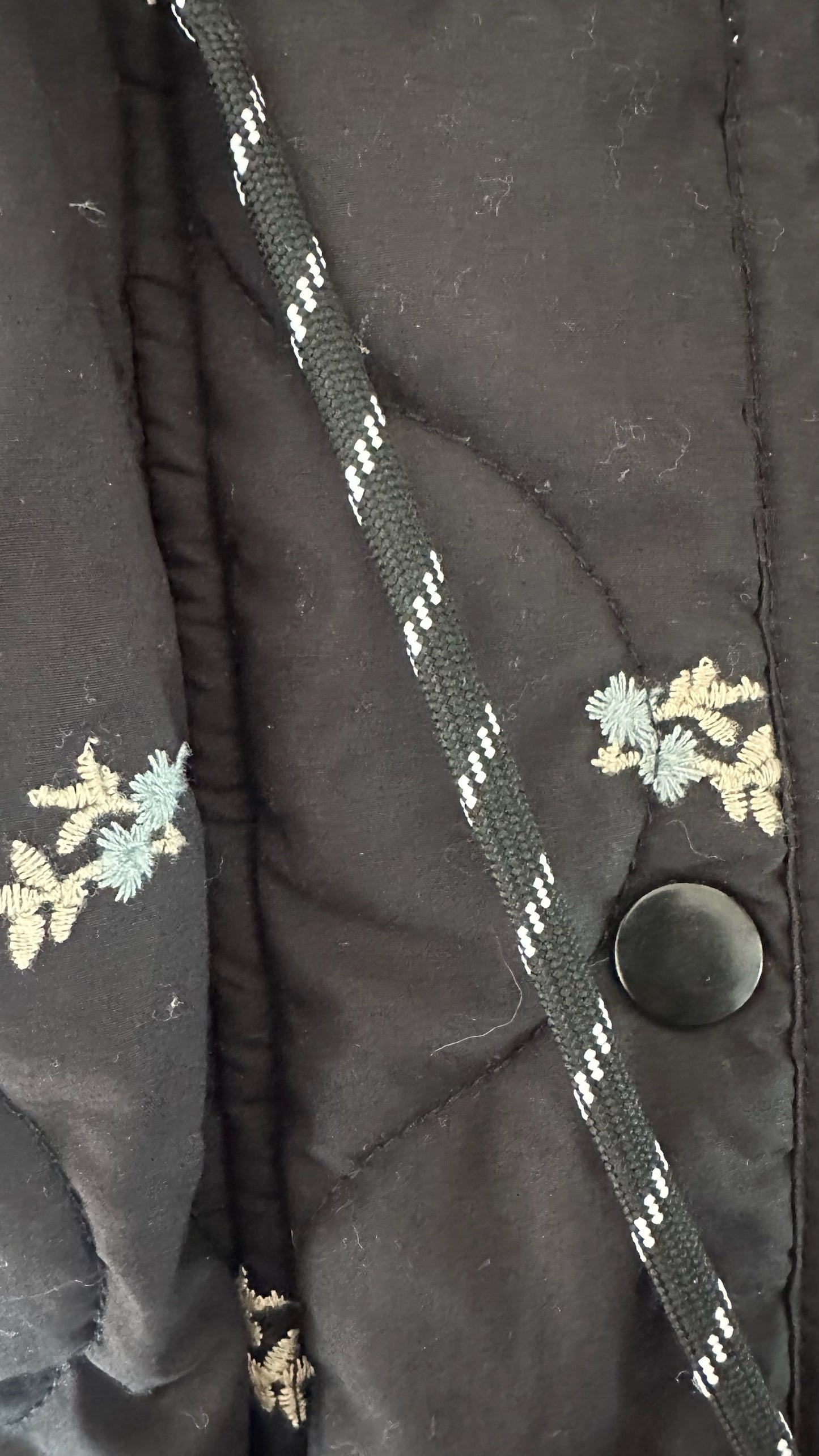 Second female @ Anthropologie black quilted embroidered jacket coat small UK 8-10 vgc w25