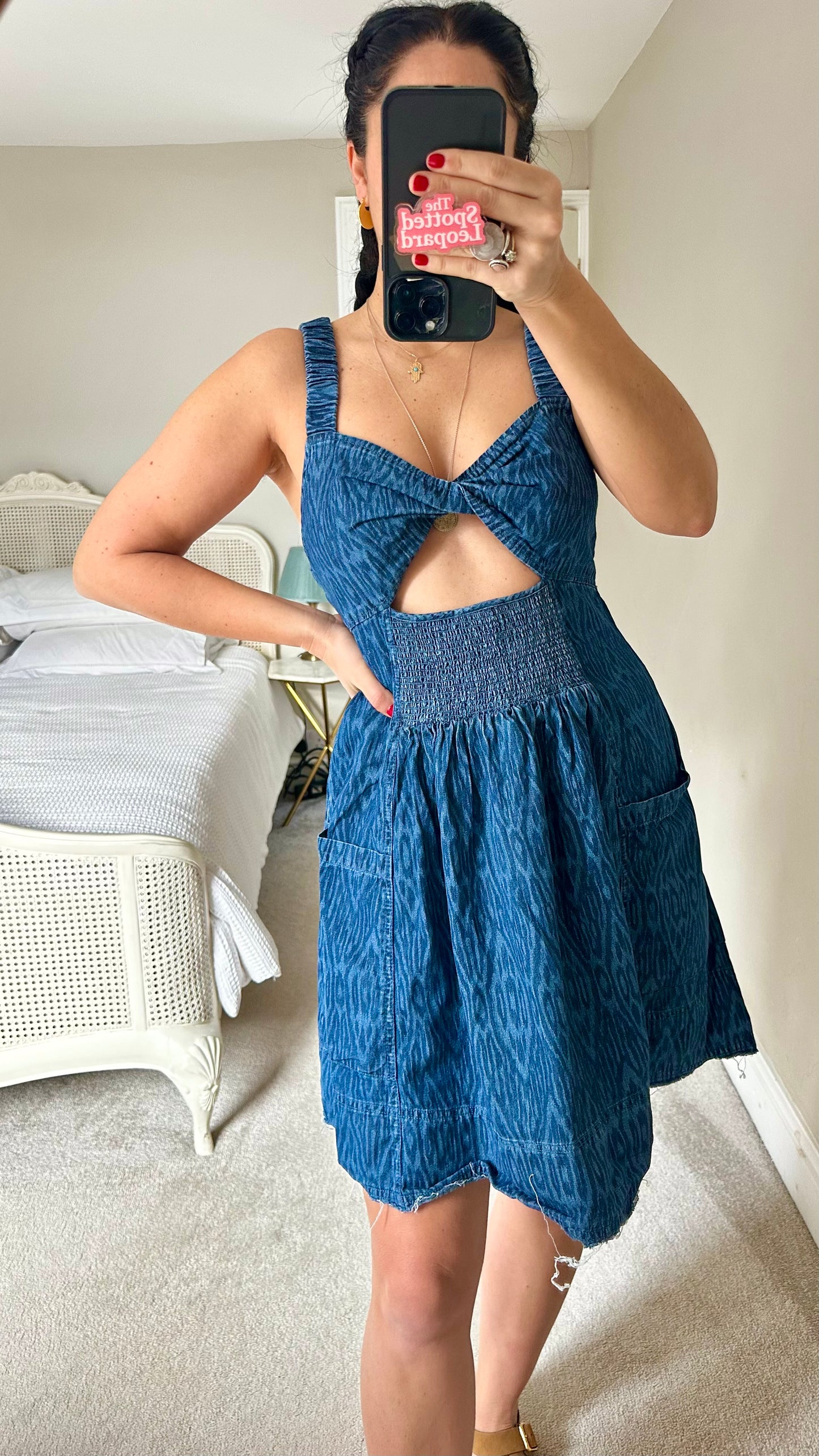 Pilcro @ Anthropologie blue denim animal print mini holiday casual dress medium UK 12-14 vgc