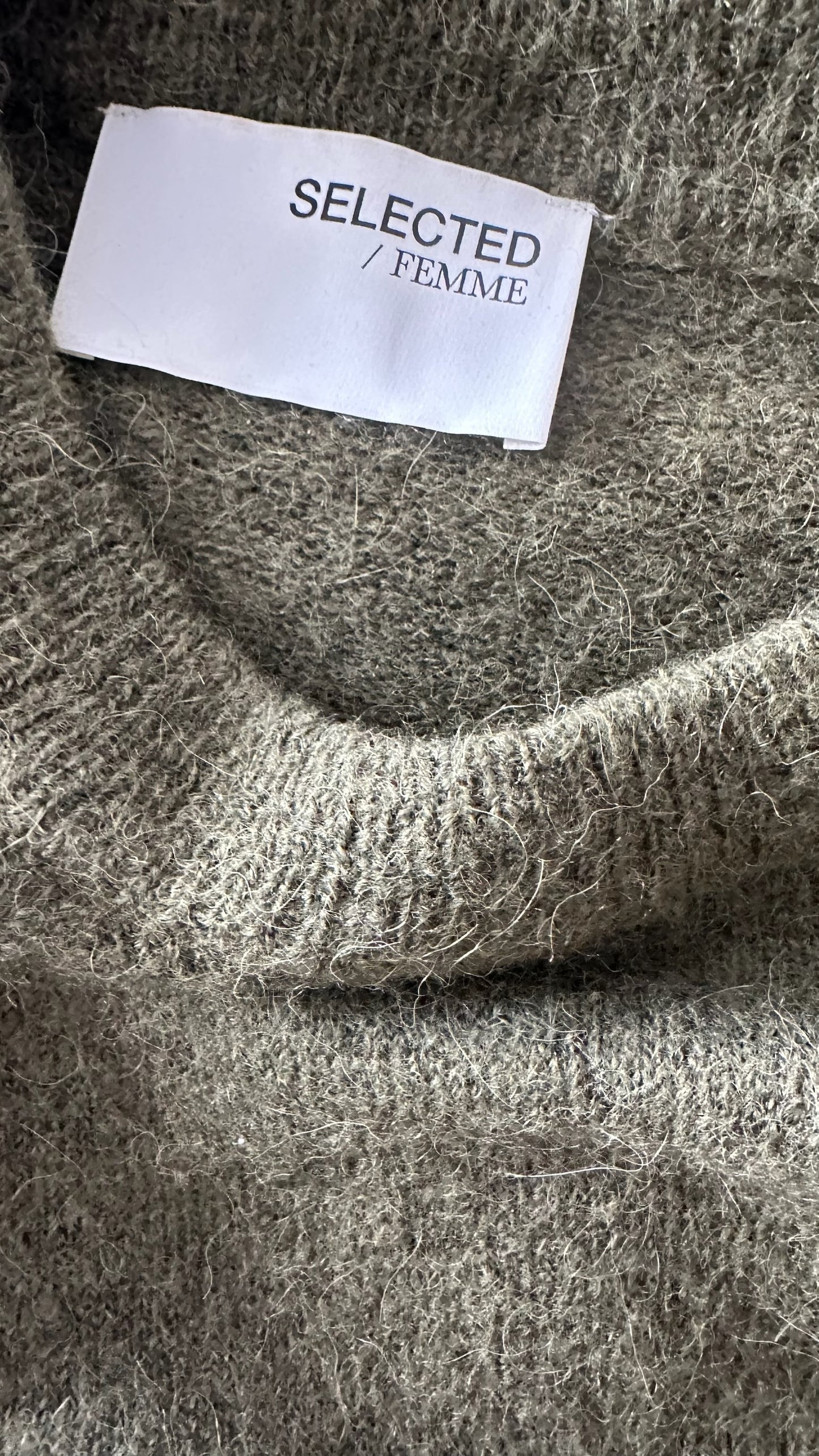 Selected femme olive green knitted alpaca blend jumper dress large UK 12-14 vgc w25
