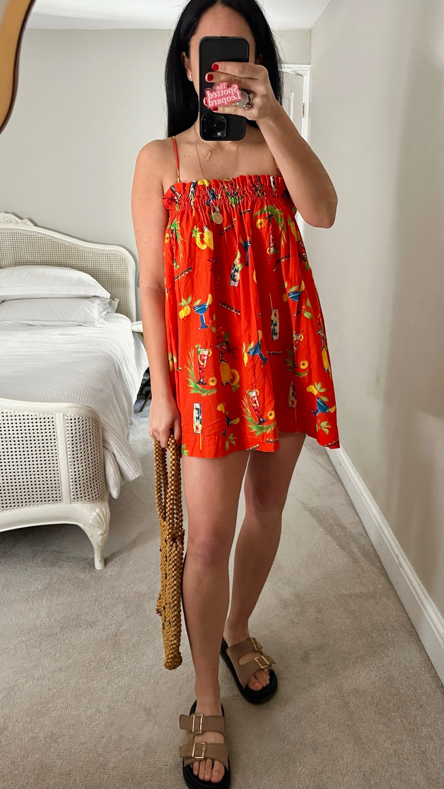 Damson madder red toucan holiday print shift dress petite Small UK 10 excellent used condition
