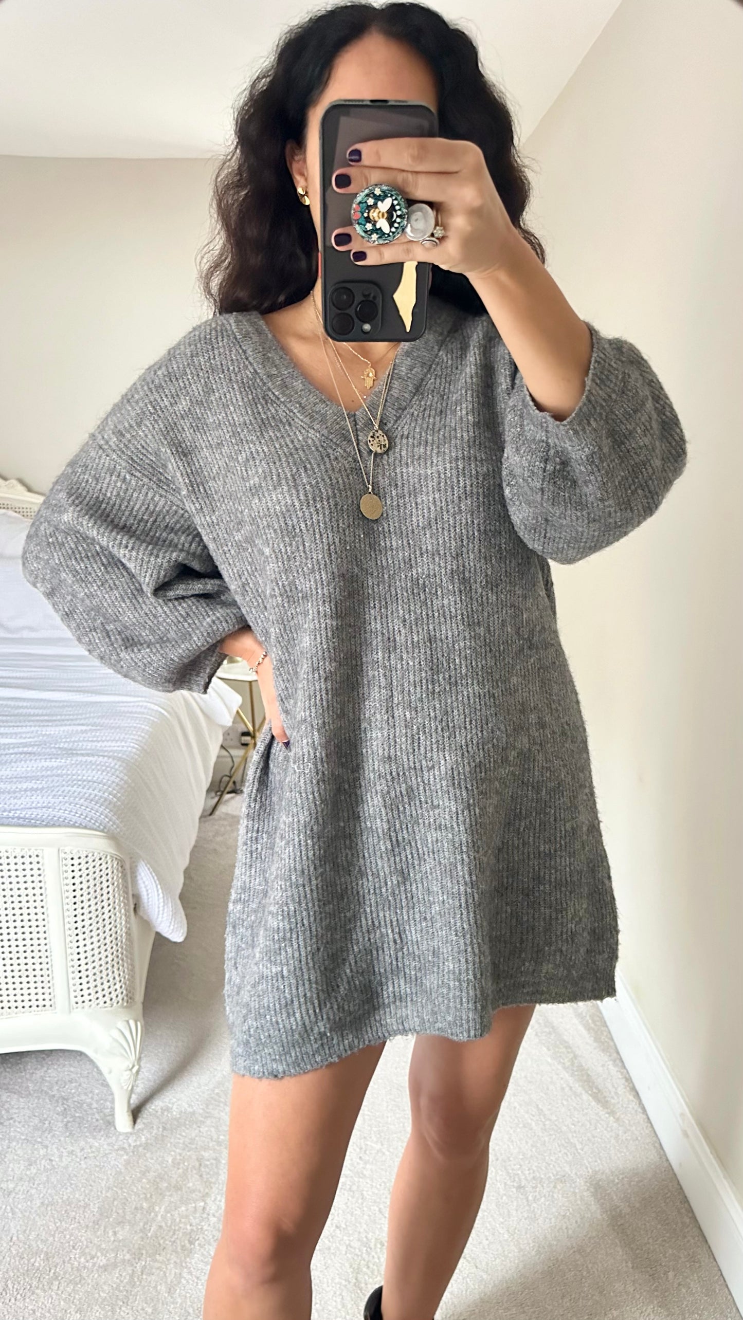 Object grey knitted mini dress alpaca blend wool large UK 12 vgc