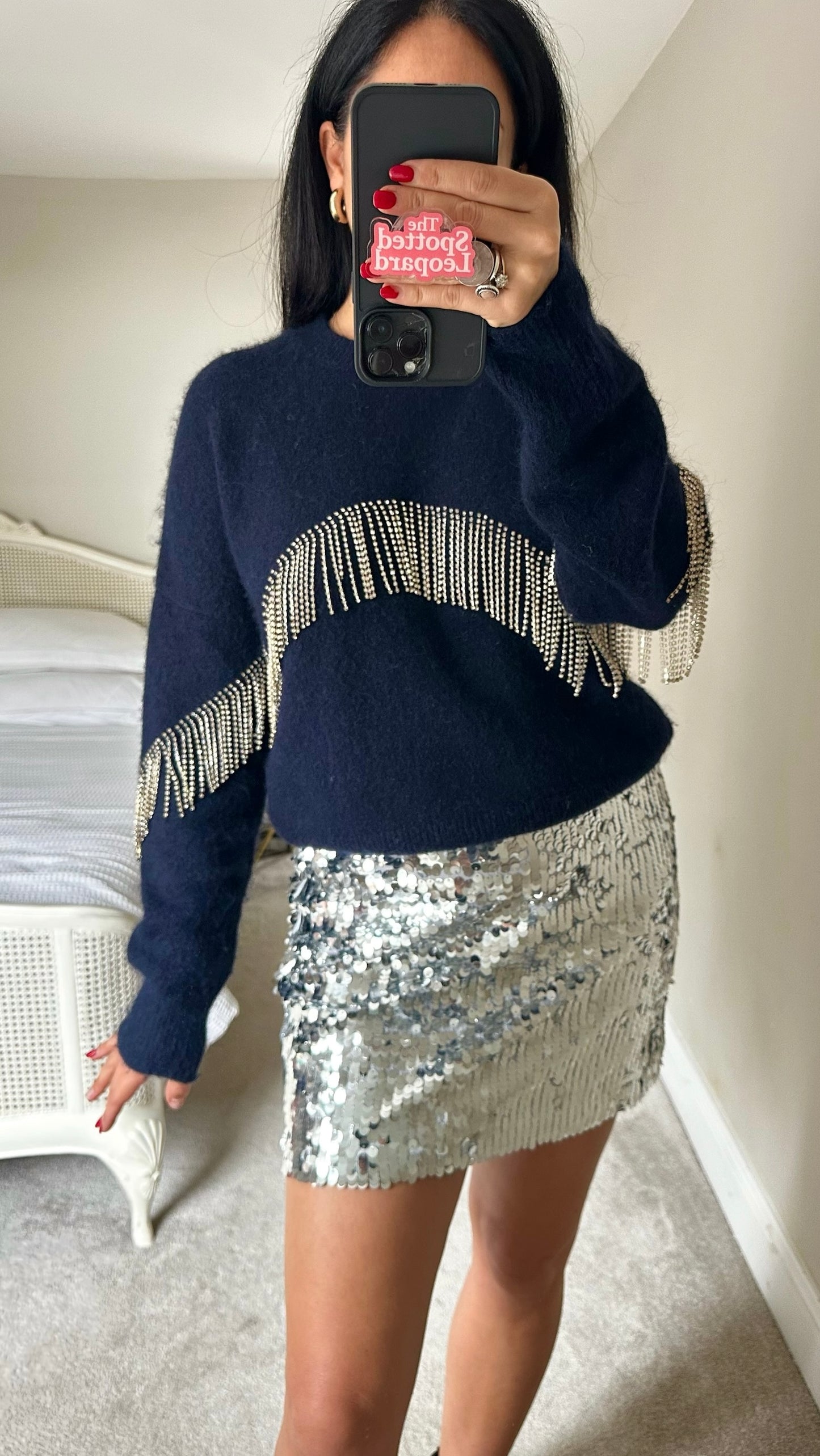 Feather & bone @ Anthropologie silver sequin event mini skirt medium UK 10 vgc XMS25