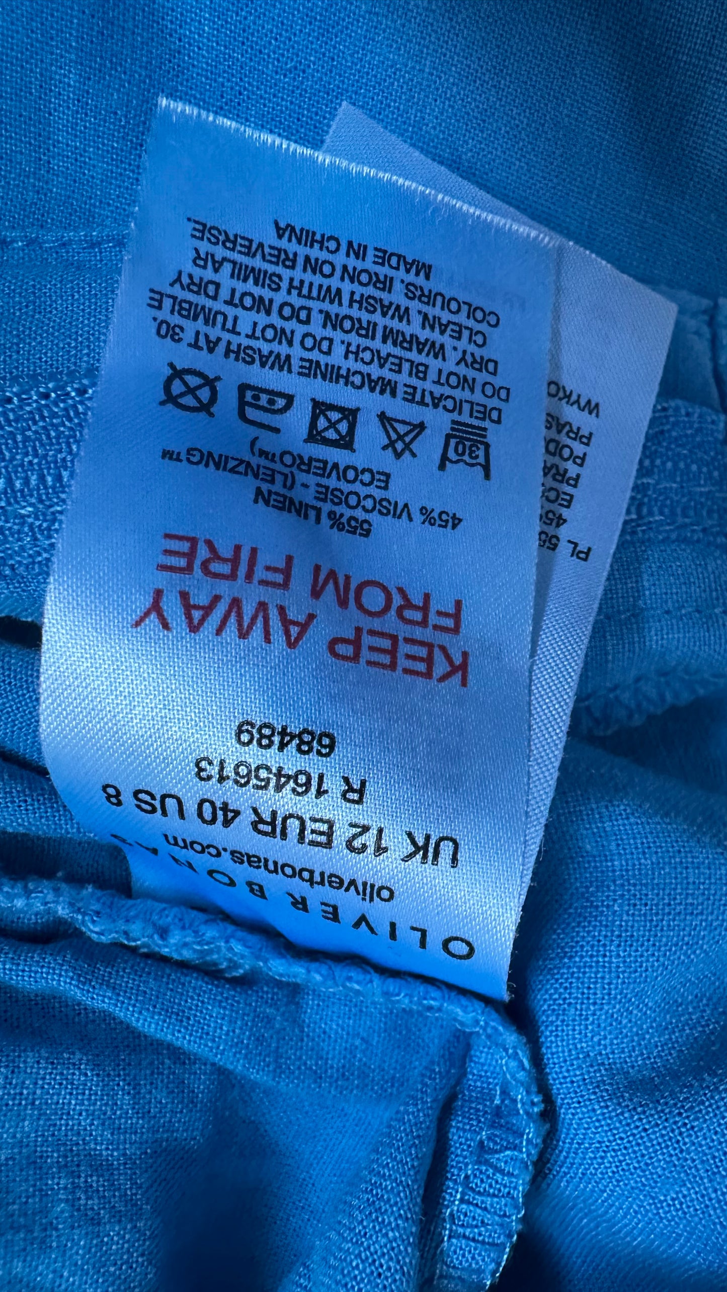 Oliver Bonas kingfisher blue linen blend jumpsuit playsuit trousersuit medium UK 12 vgc